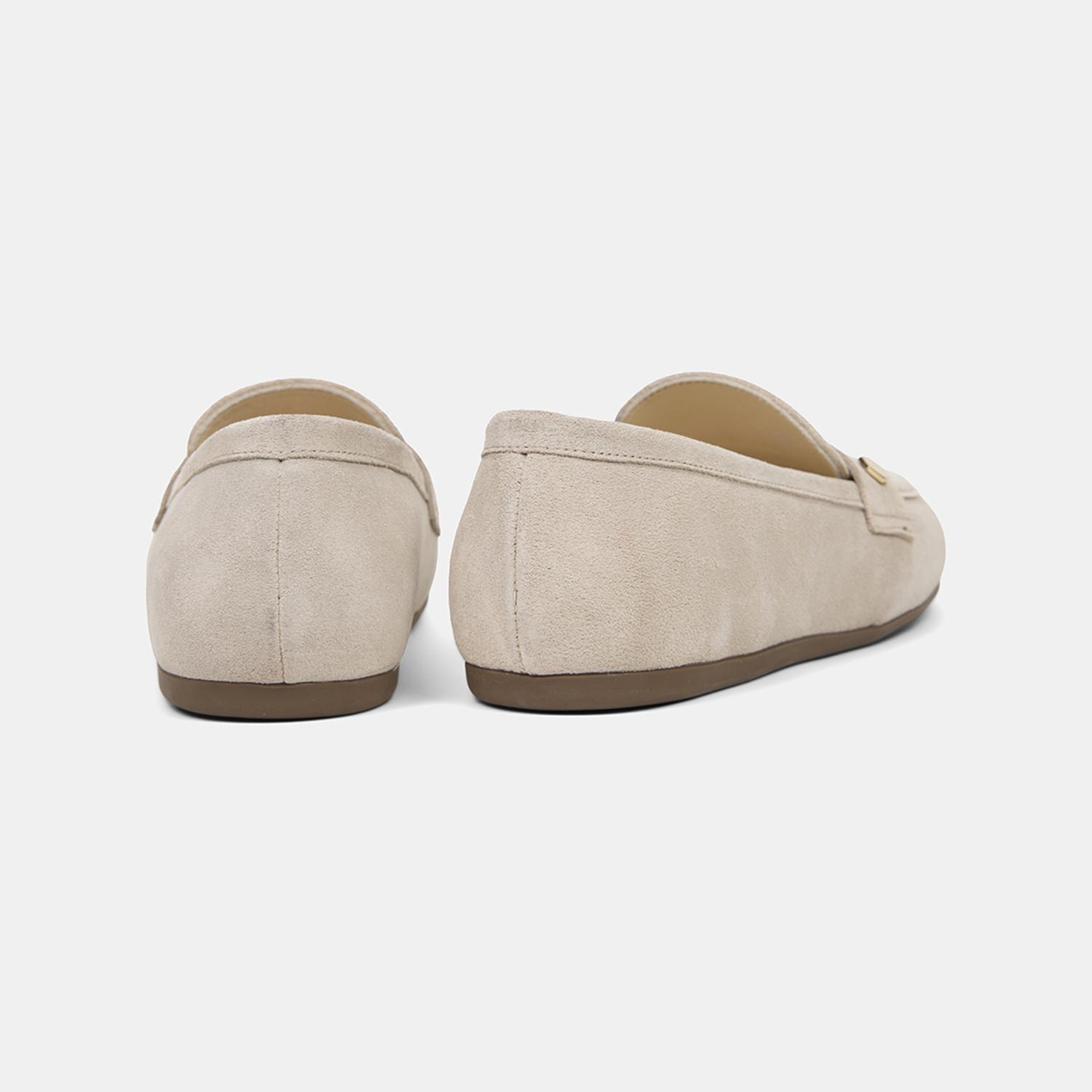 Kadın Bej Metal Detaylı Süet Loafer