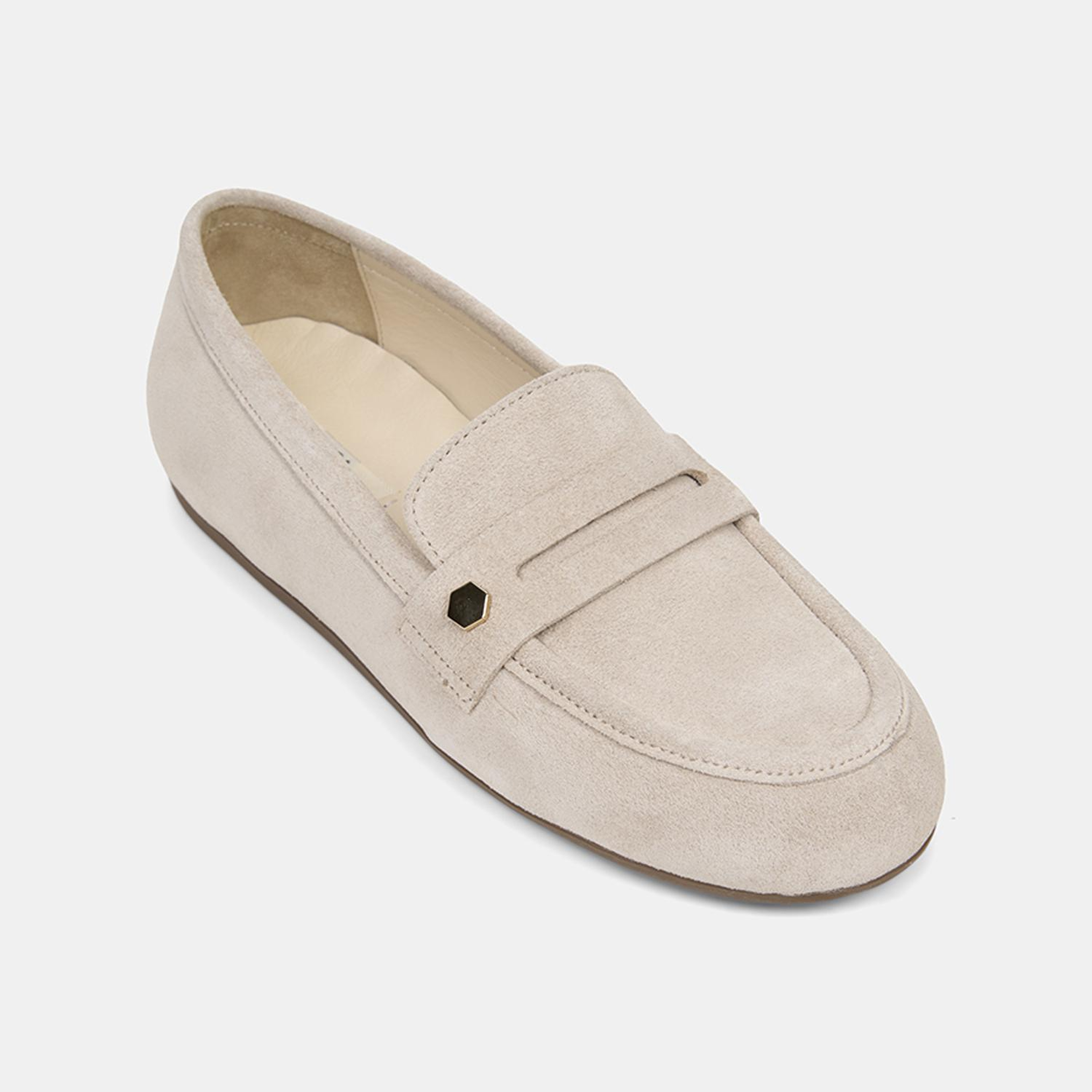 Kadın Bej Metal Detaylı Süet Loafer