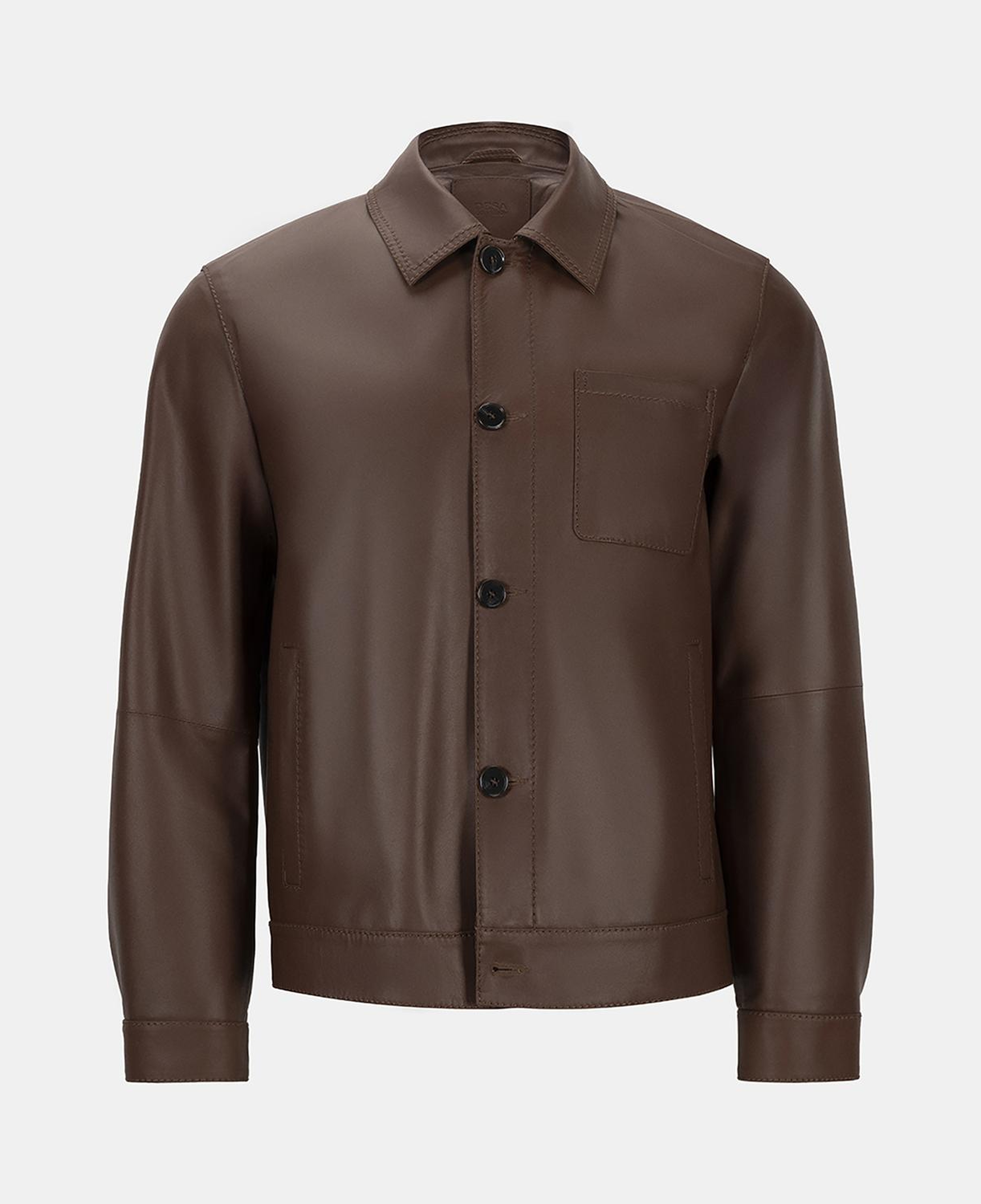 Erkek Kahve Gömlek Yakalı Deri Ceket