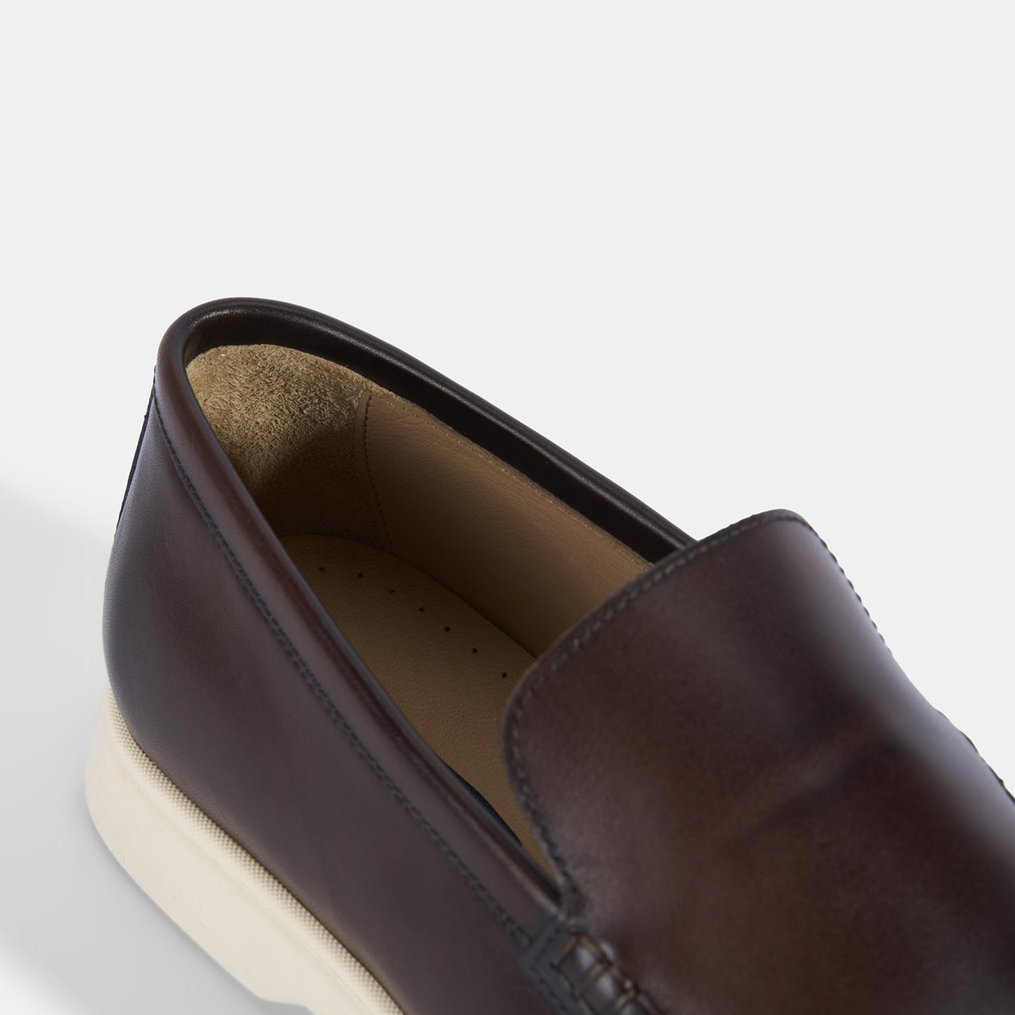 Erkek Kahve Klasik Beyaz Tabanlı Deri Loafer