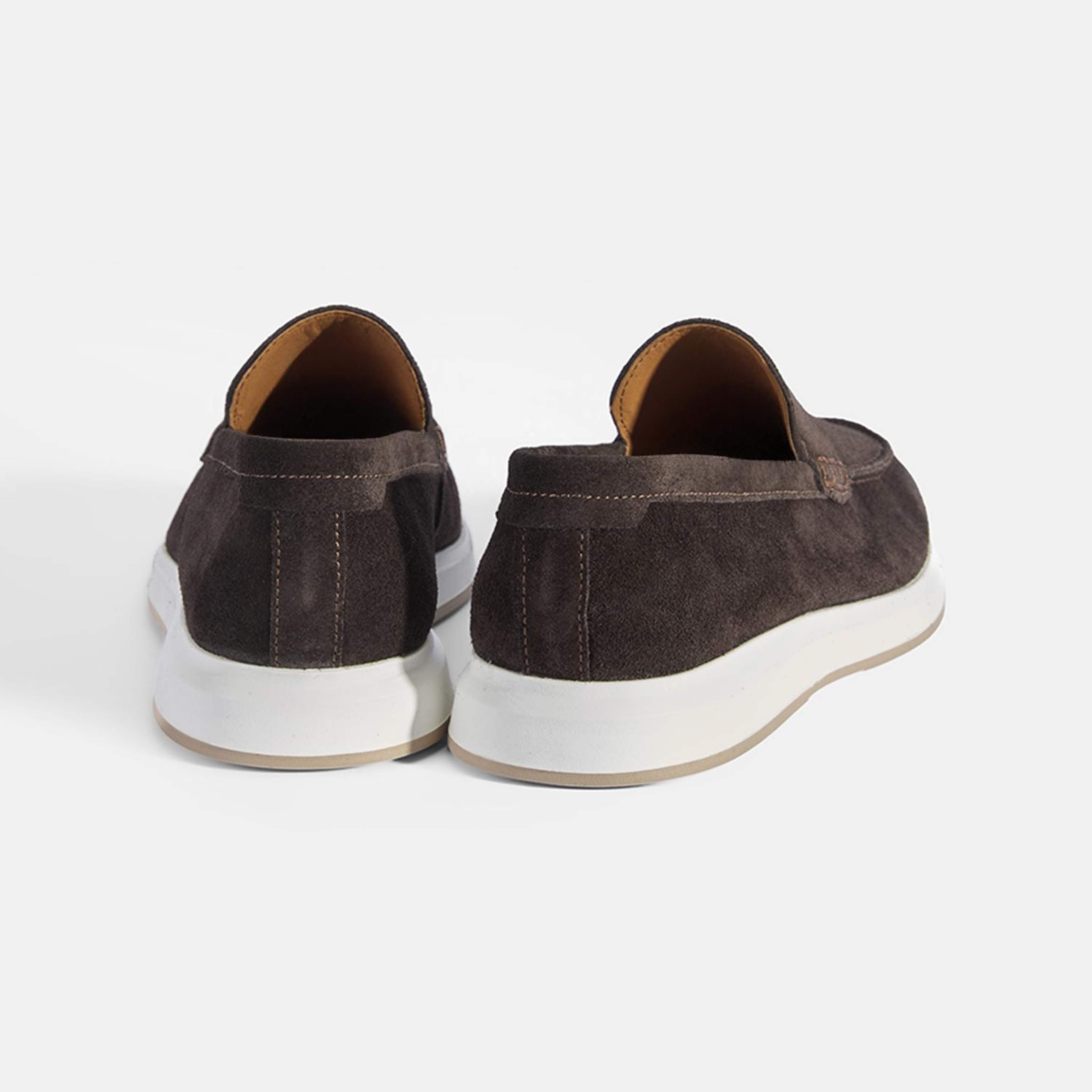 Erkek Kahve Klasik Beyaz Tabanlı Süet Loafer
