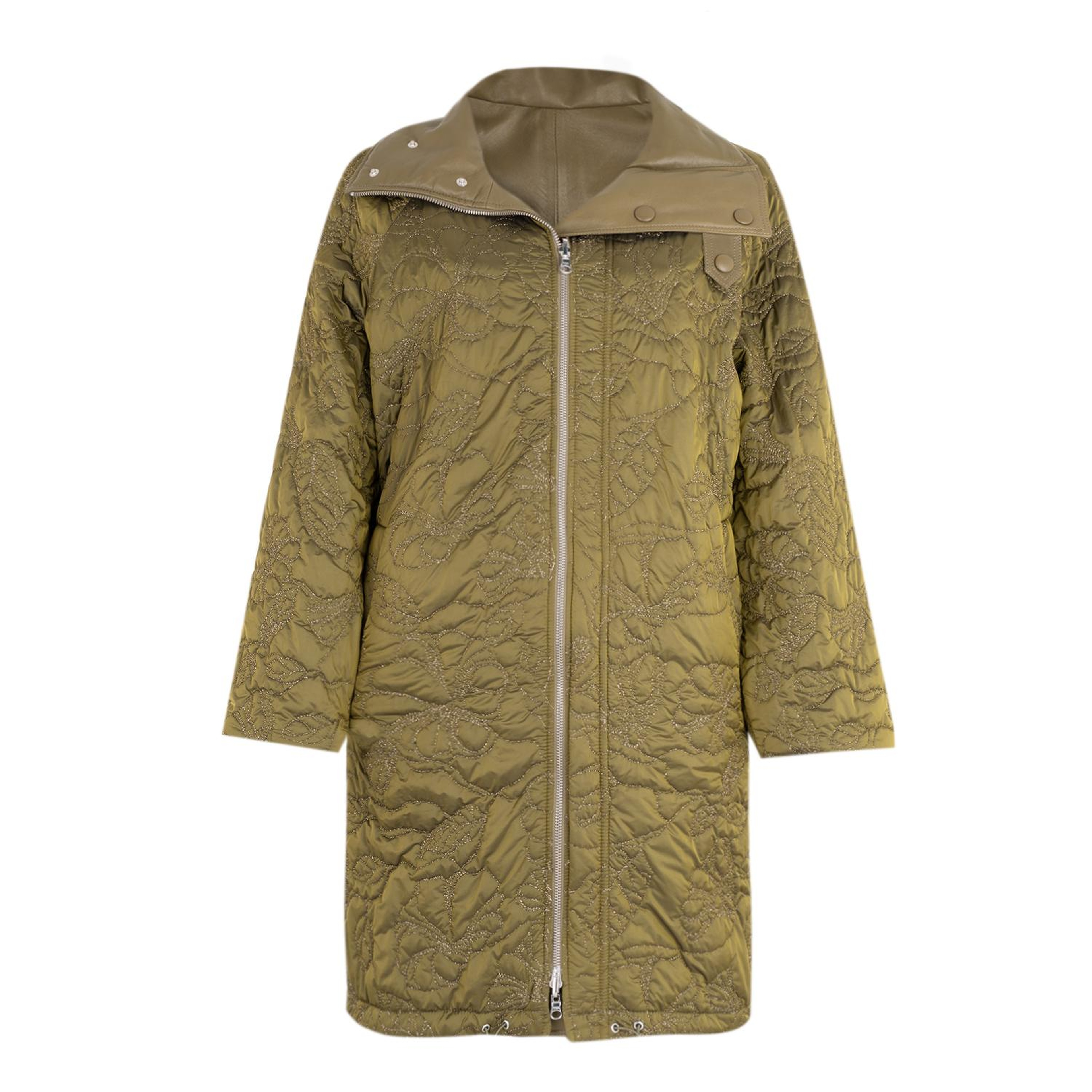 Azia Haki Kadın Çift Taraflı Deri Trençkot