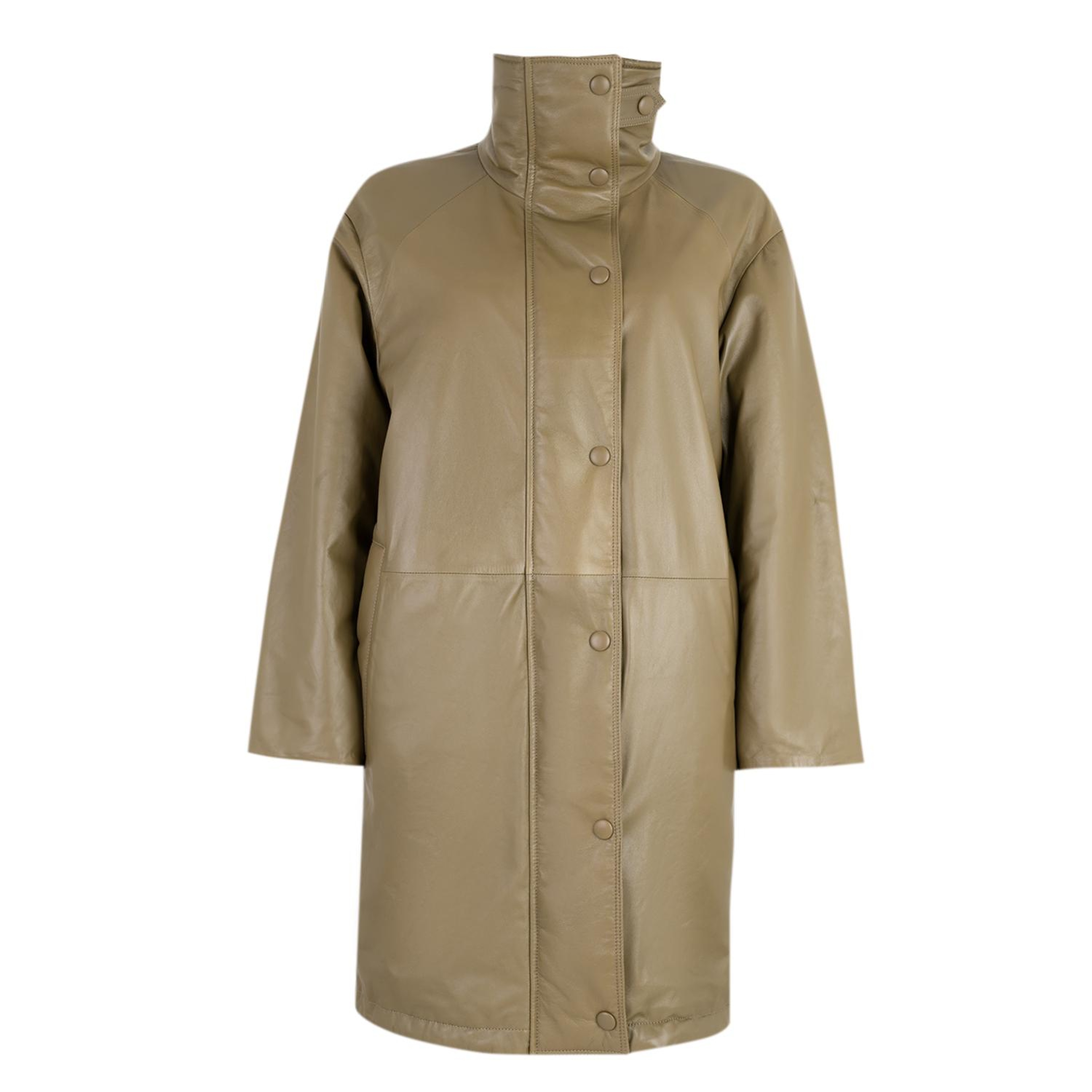 Azia Haki Kadın Çift Taraflı Deri Trençkot