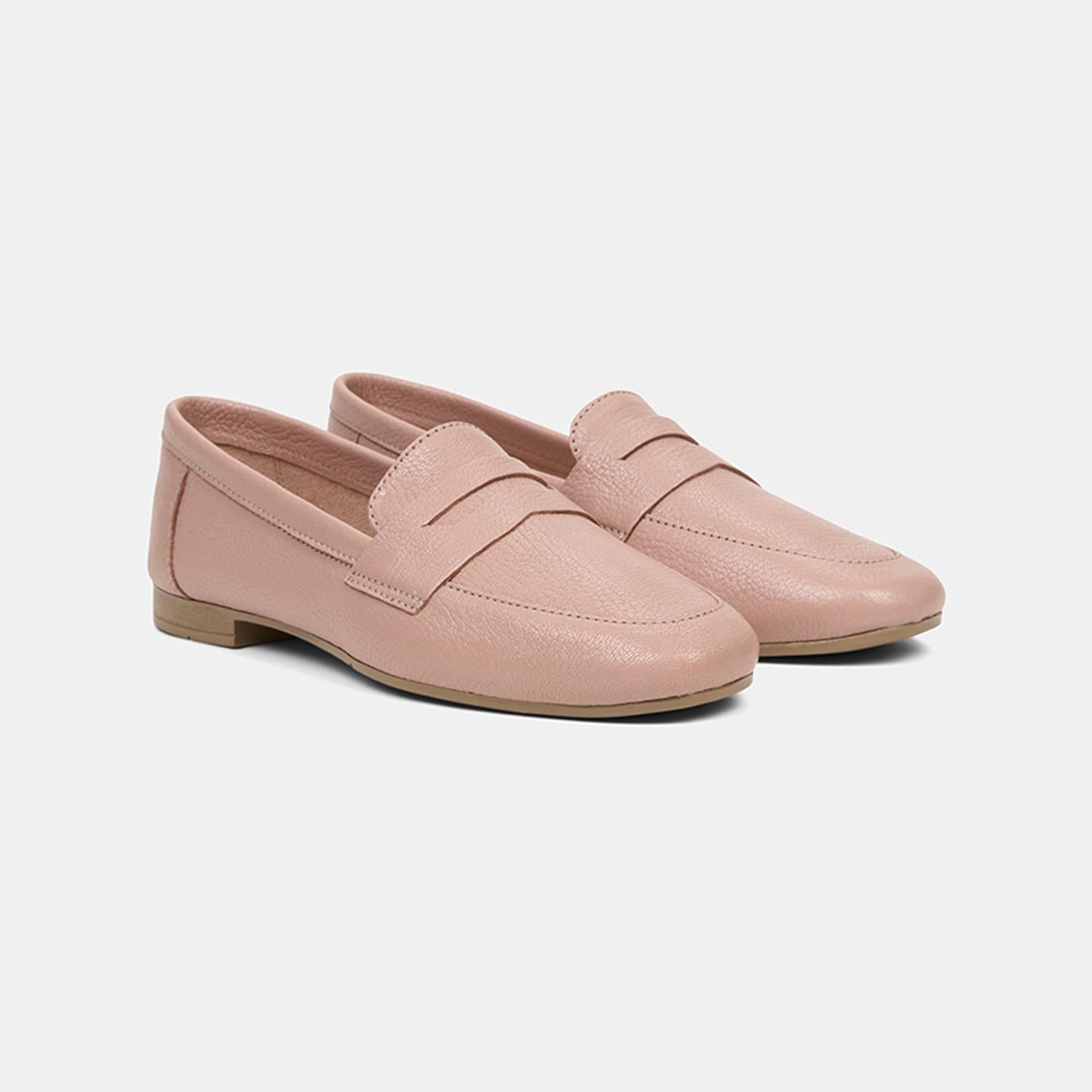 Kadın Pudra Yuvarlak Burun Deri Loafer