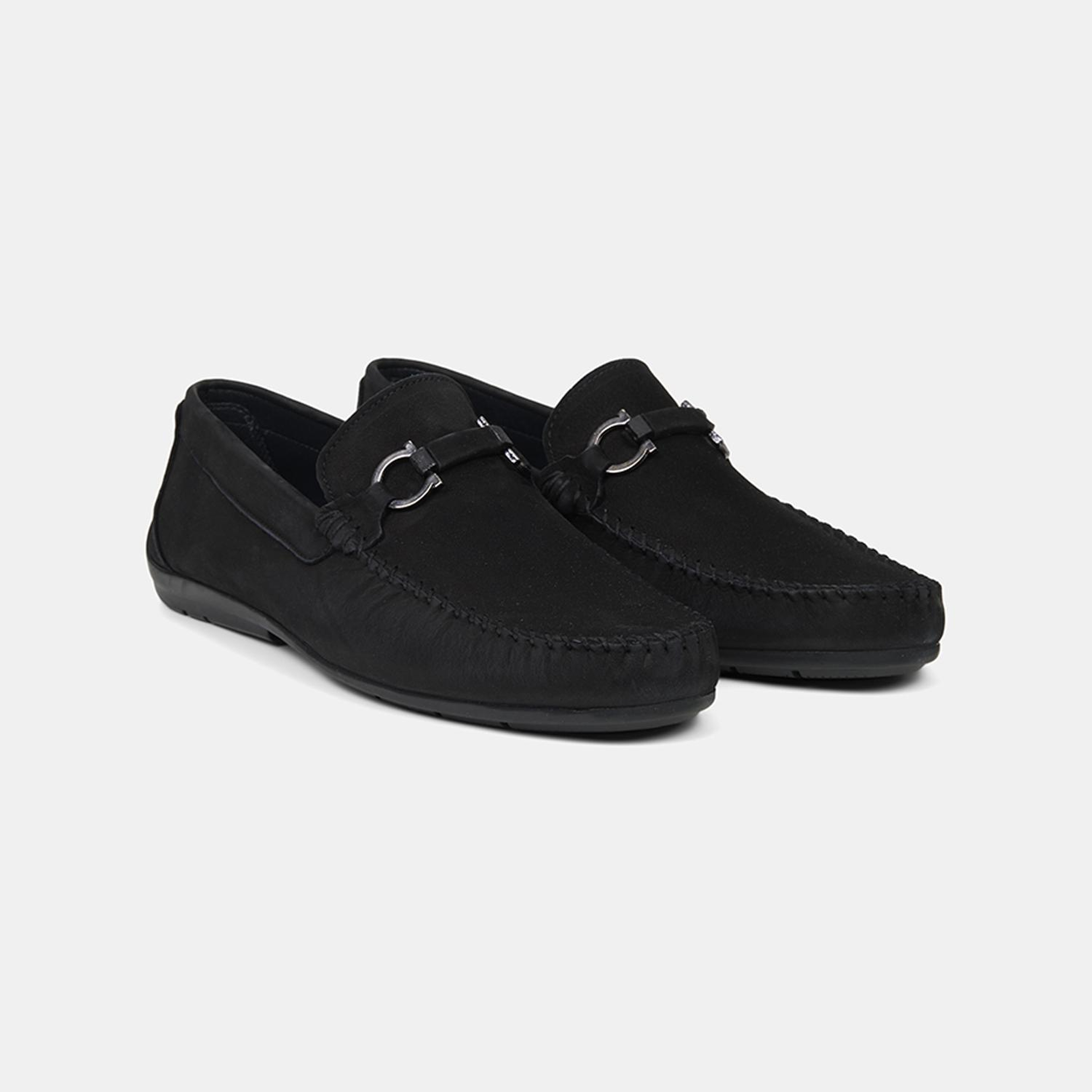 Erkek Siyah Metal Toka Detaylı Süet Loafer