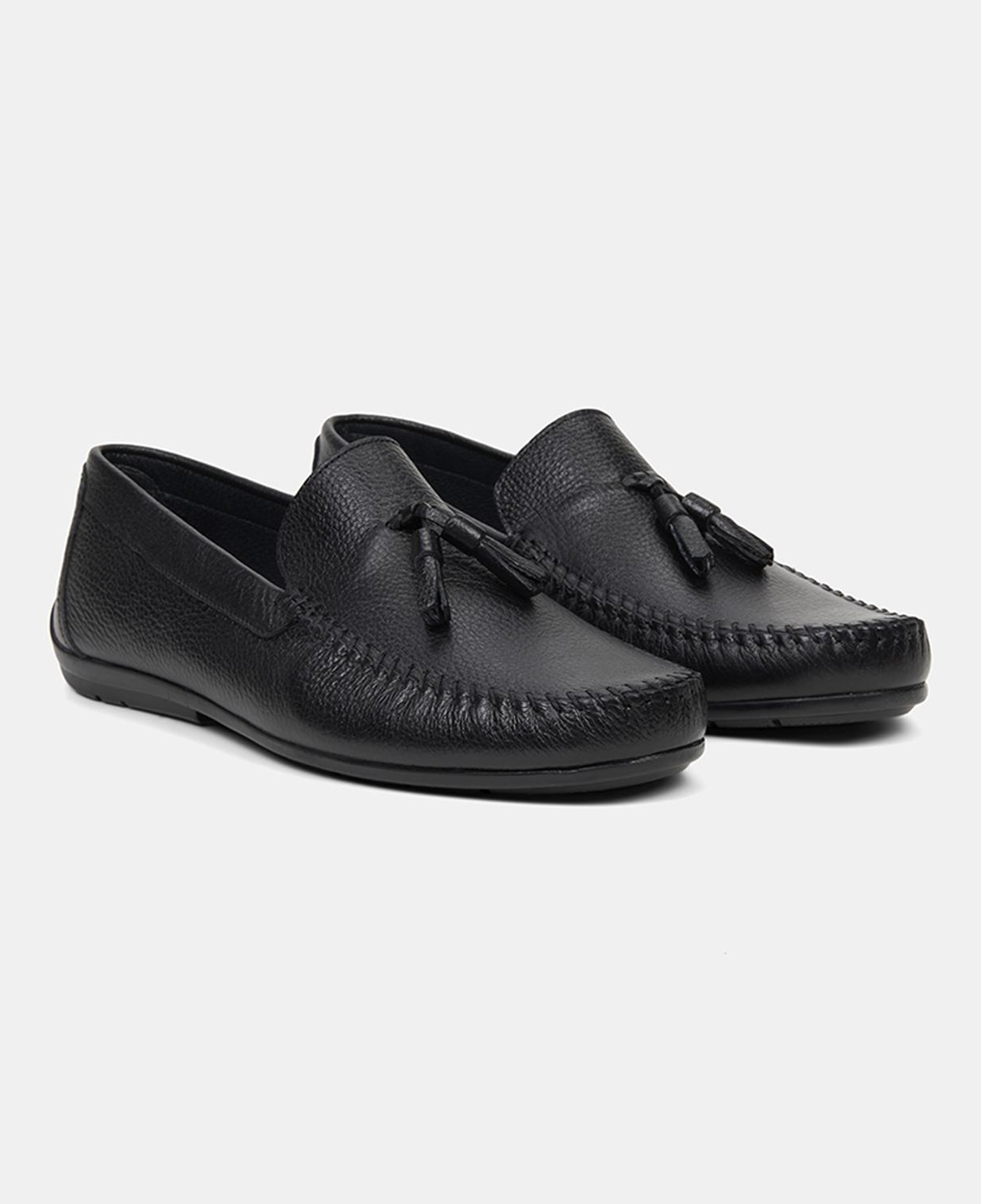 Erkek Siyah Püskül Detaylı Deri Loafer