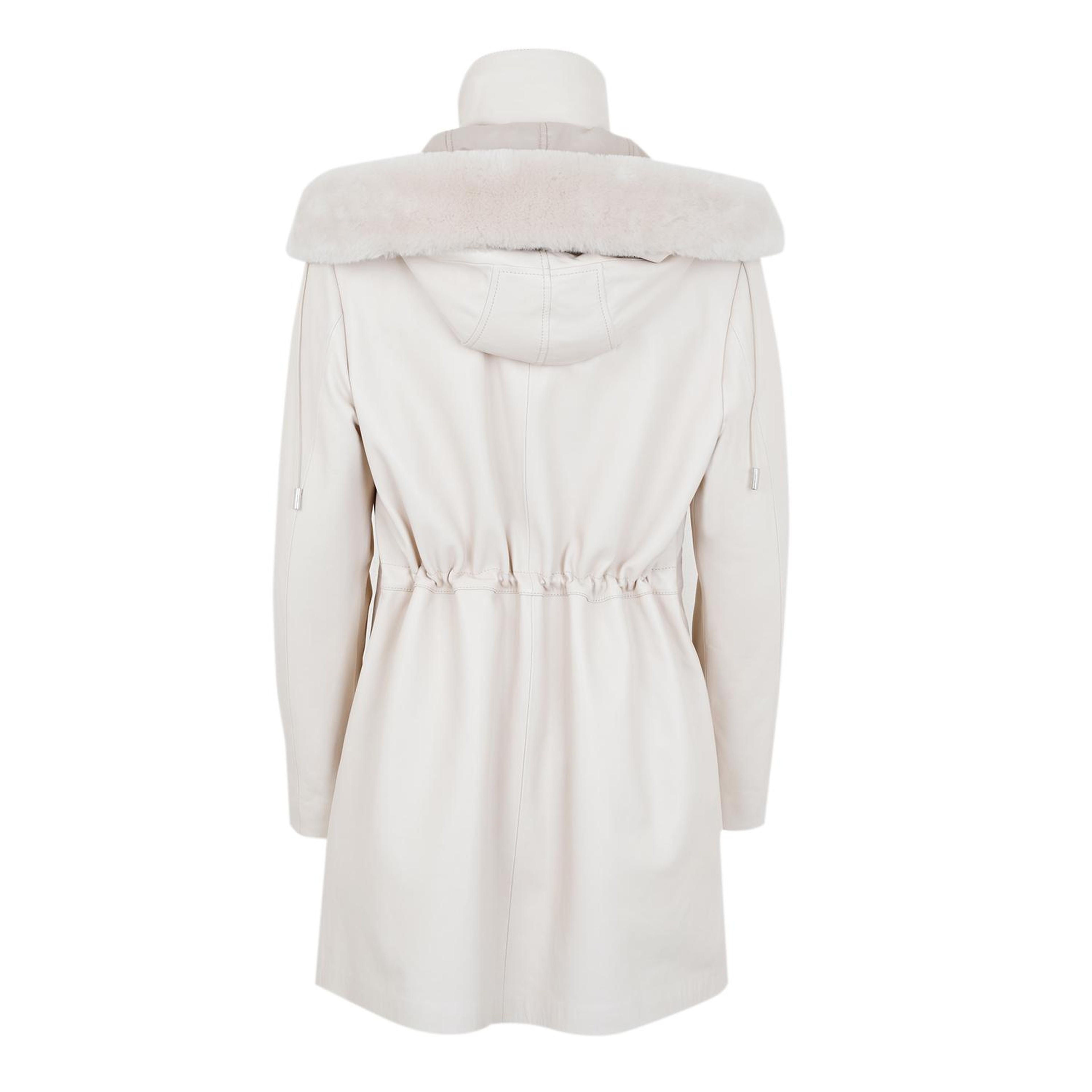 Biana Krem Kadın Kapüşonlu Deri Kaban