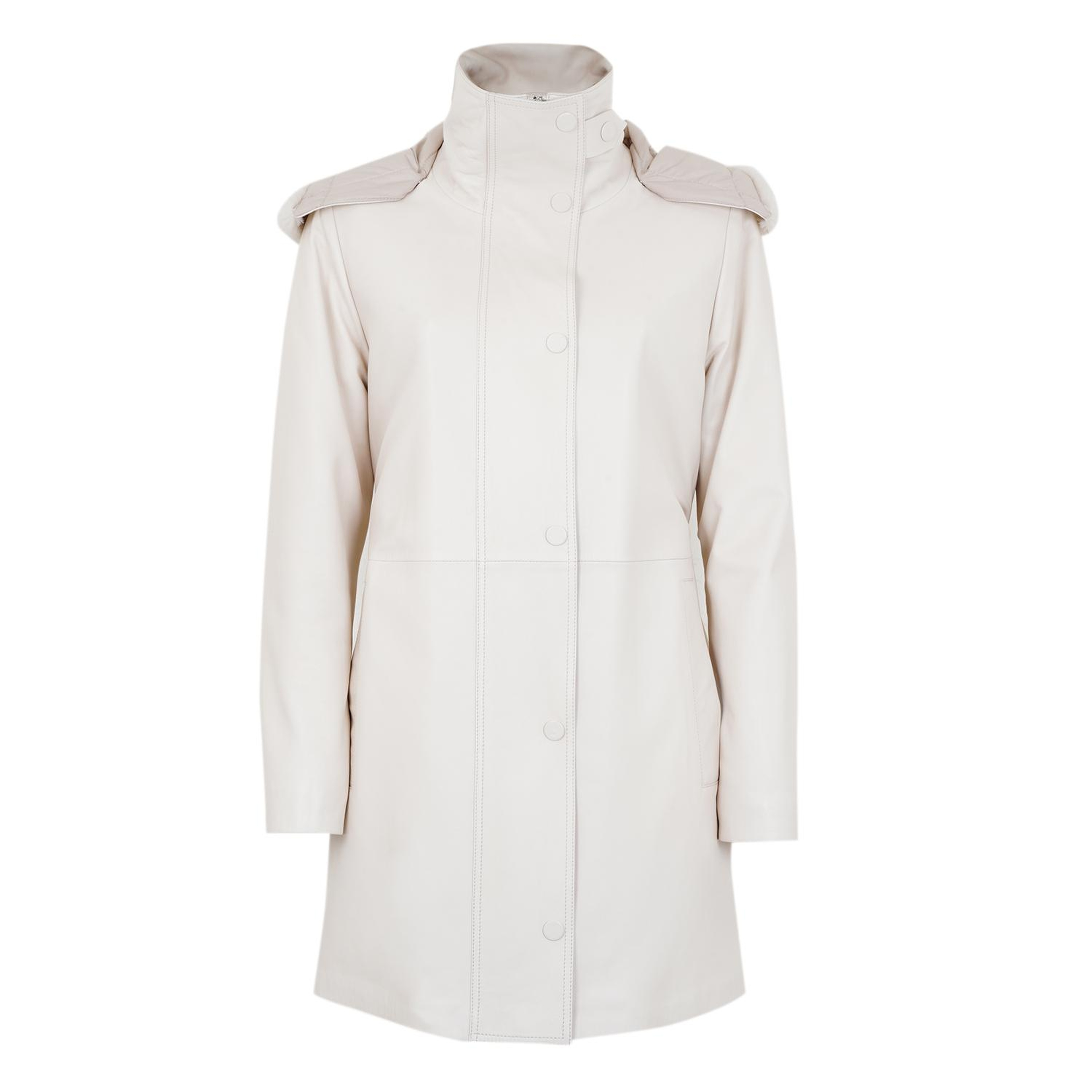 Biana Krem Kadın Kapüşonlu Deri Kaban