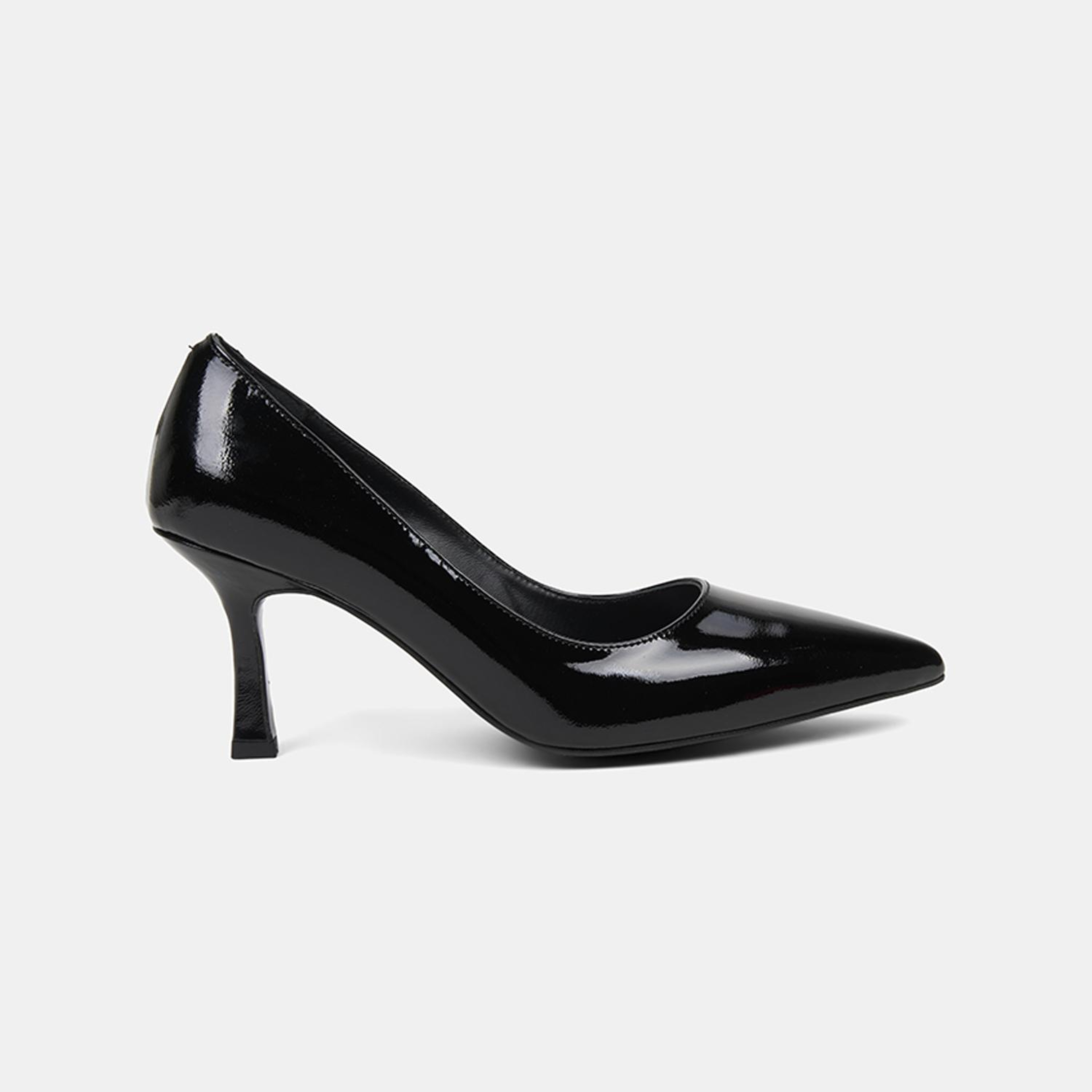 Kadın Siyah Sivri Burunlu Klasik Rugan Deri Stiletto
