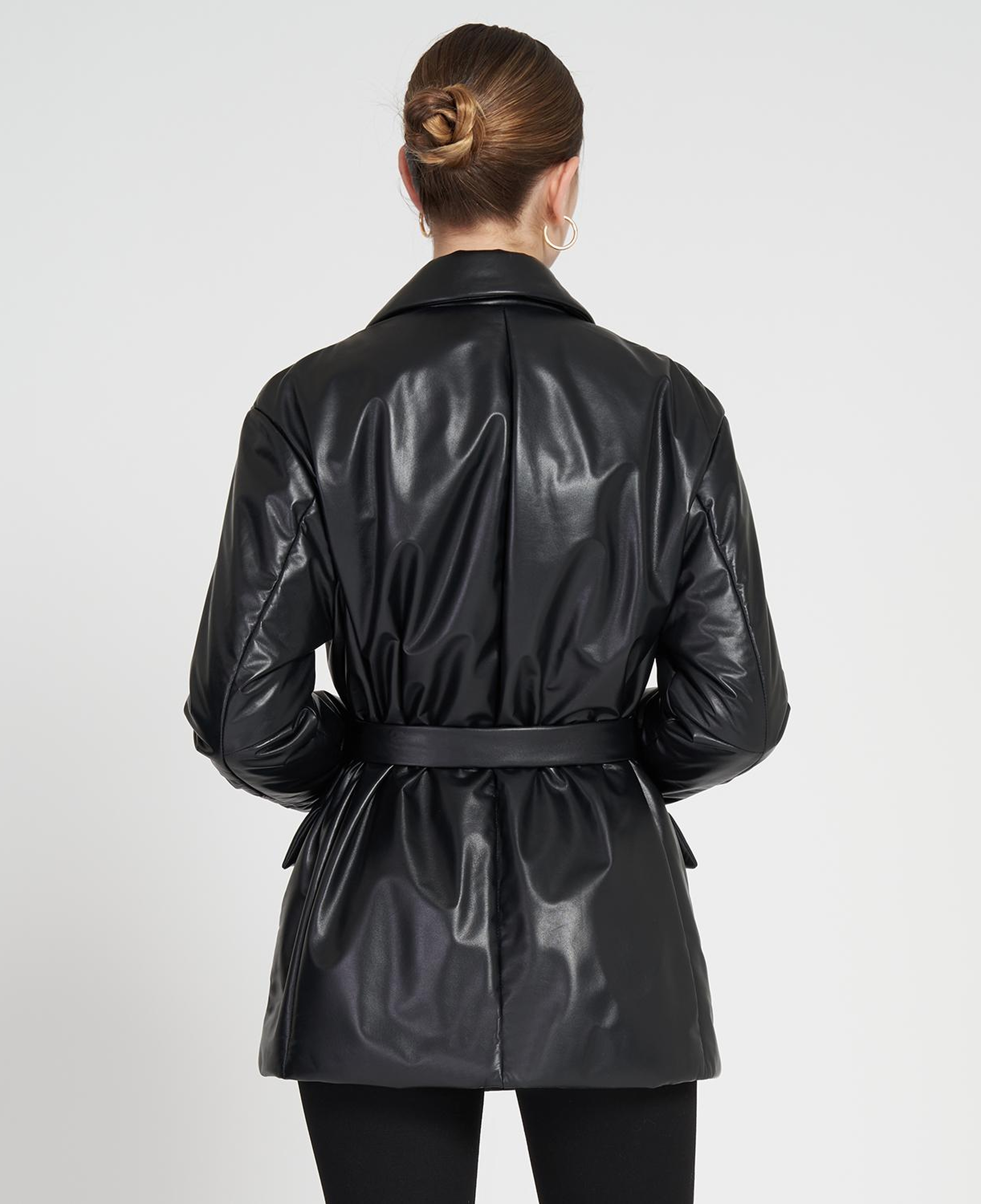 Lena Siyah Kadın Puffer Deri Kaban