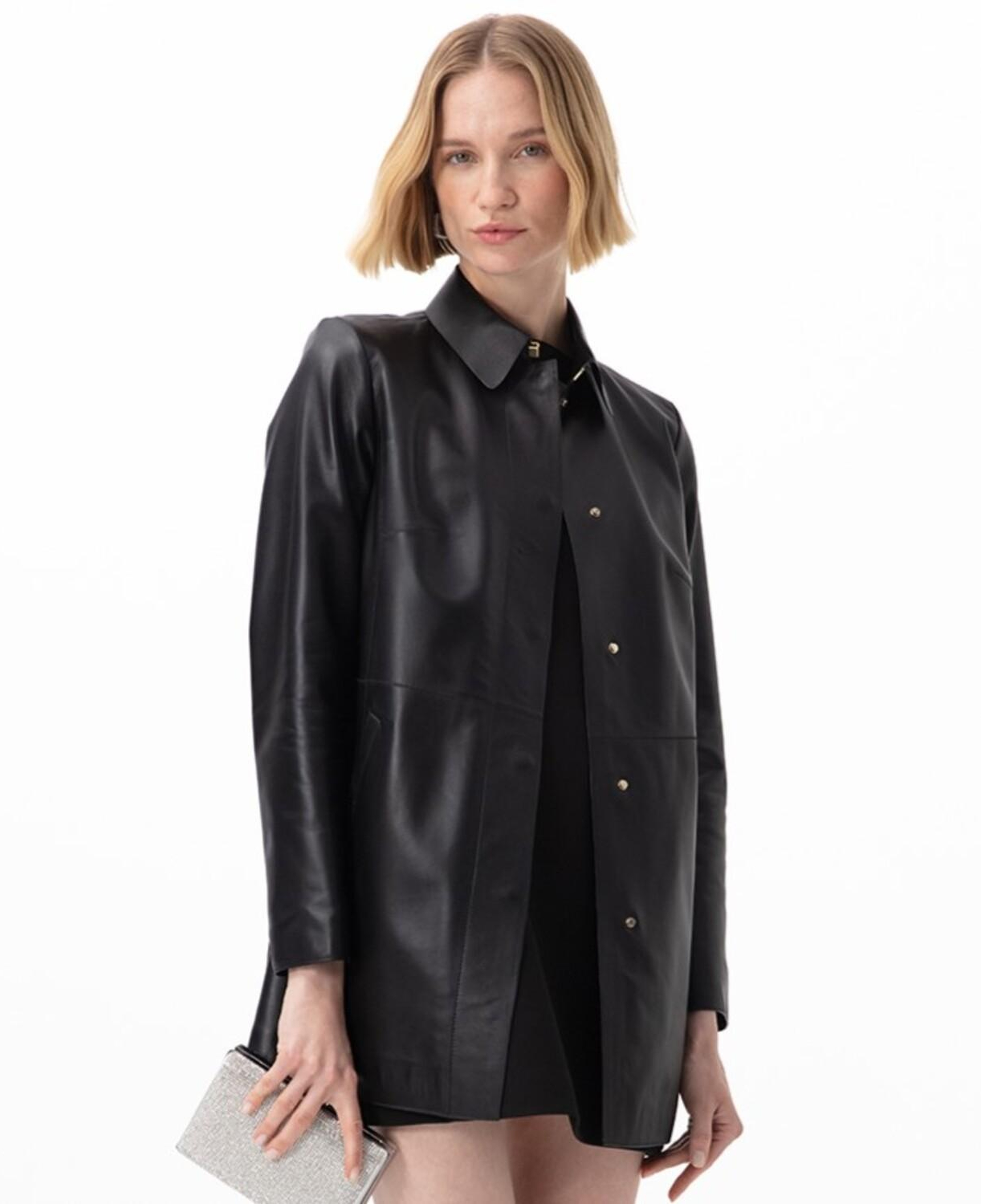 Catori Siyah Kadın Deri Trençkot