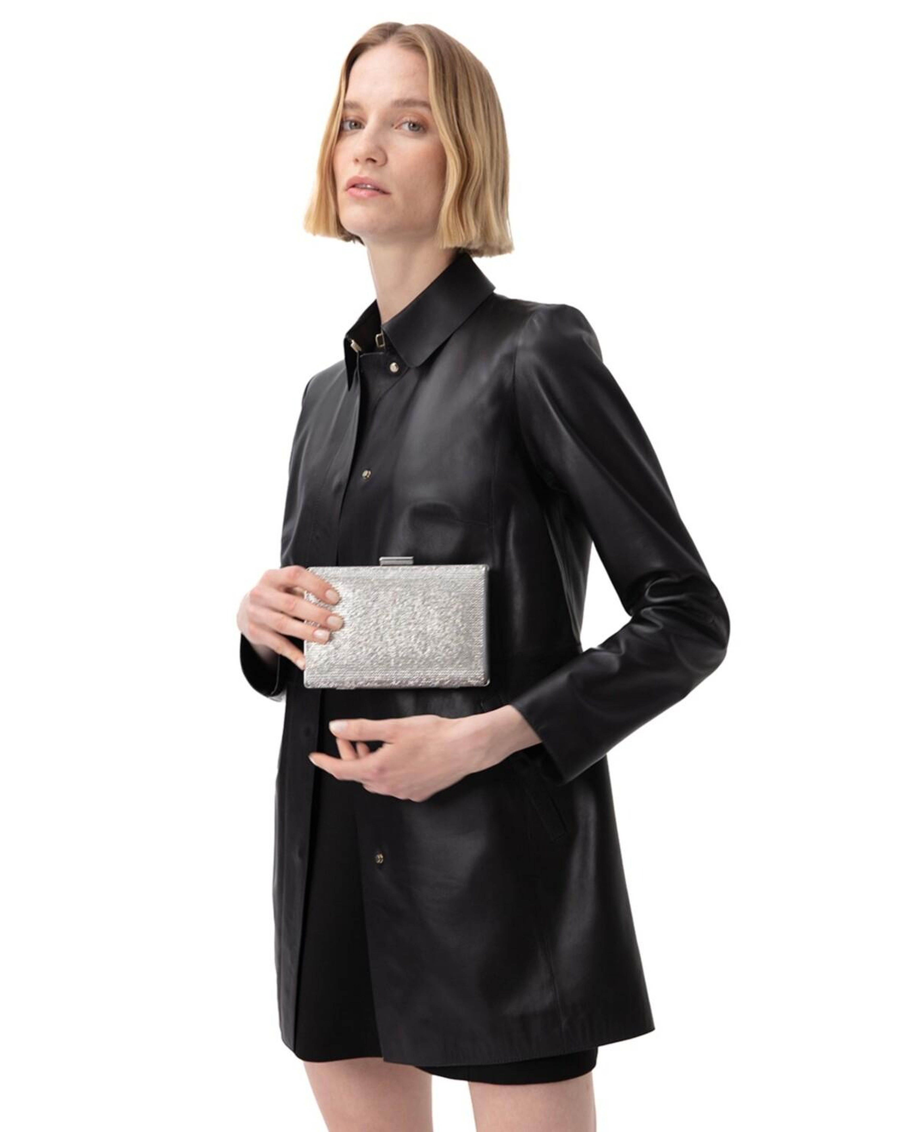 Catori Siyah Kadın Deri Trençkot