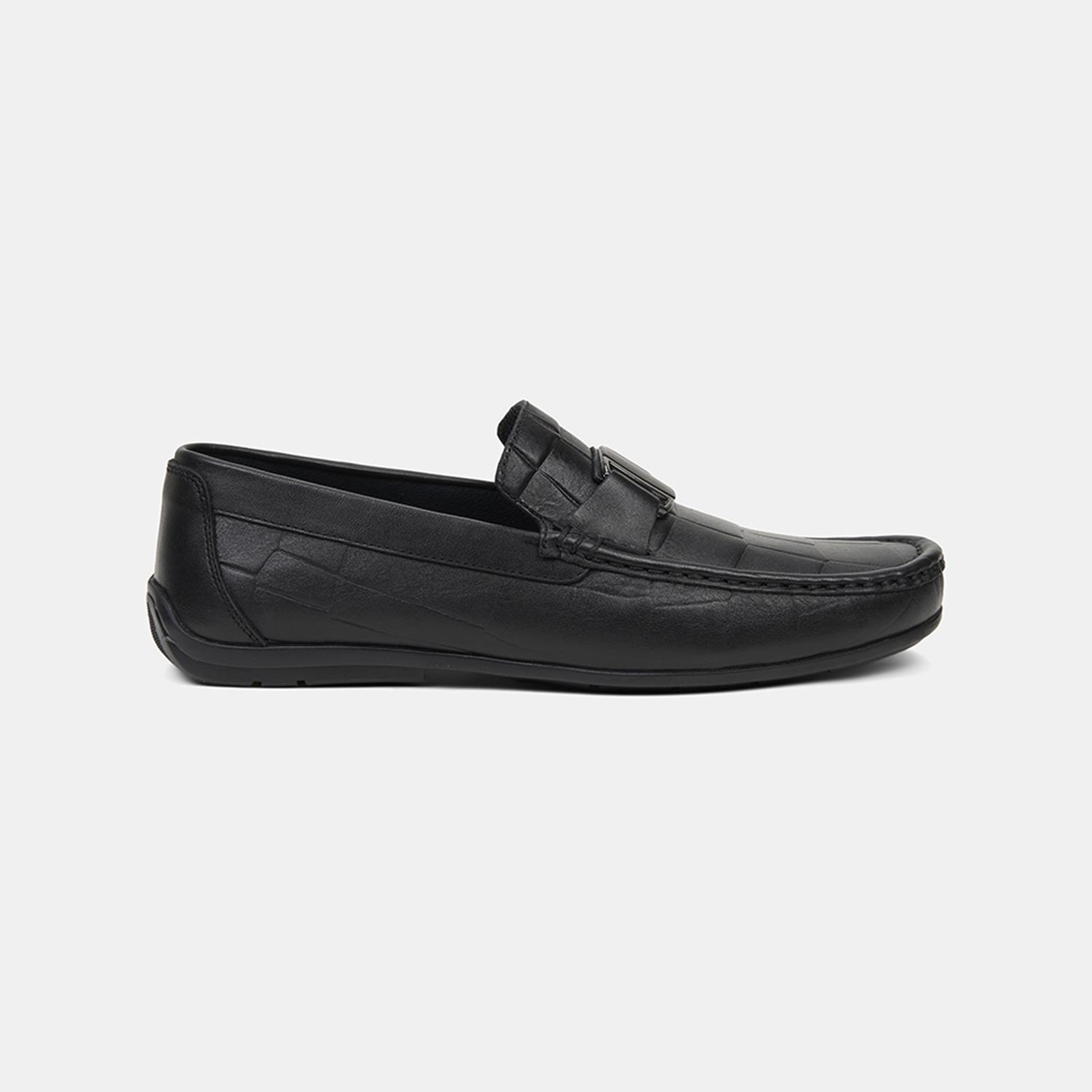 Erkek Siyah Kabartma Desenli Deri Loafer