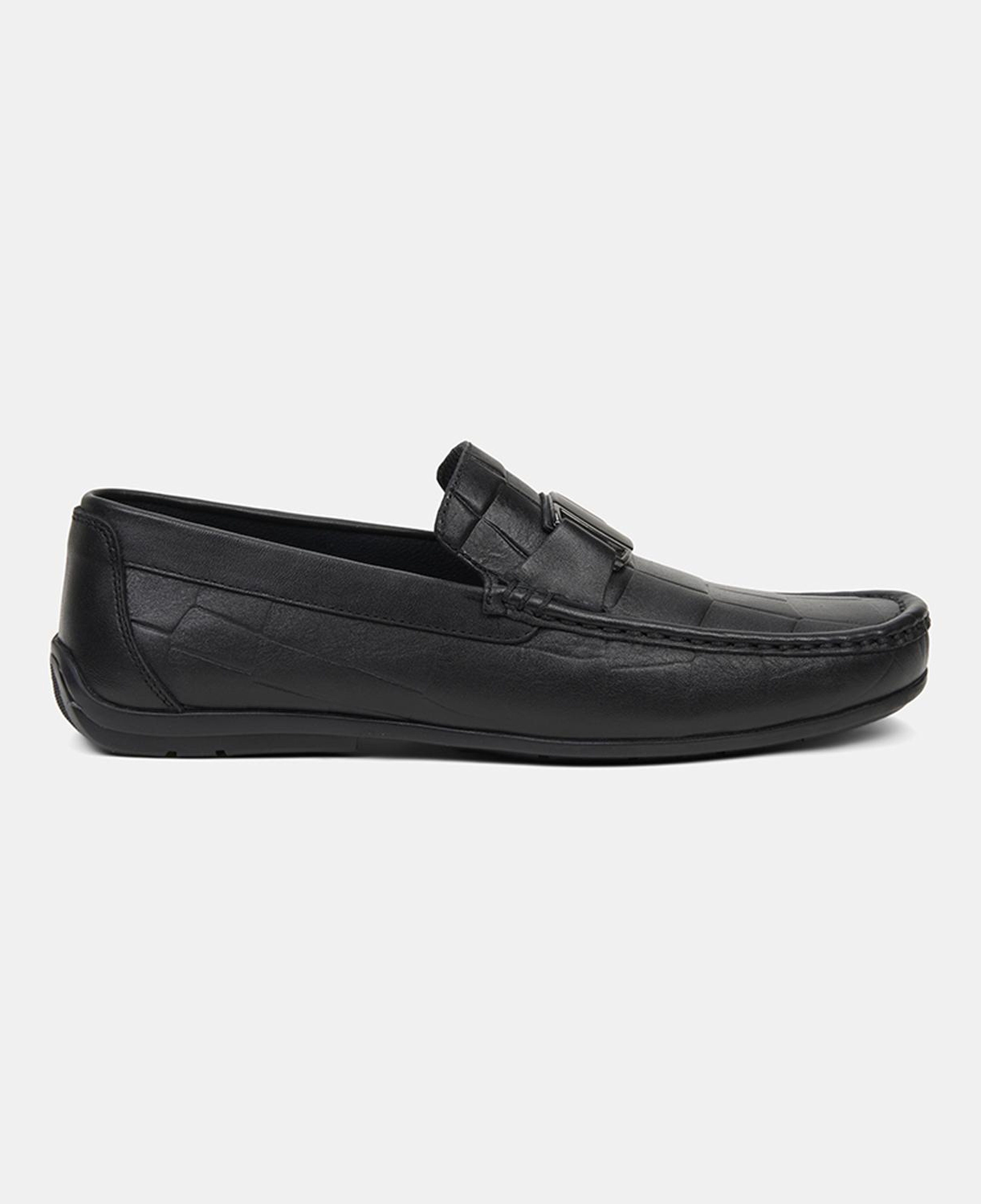 Erkek Siyah Kabartma Desenli Deri Loafer
