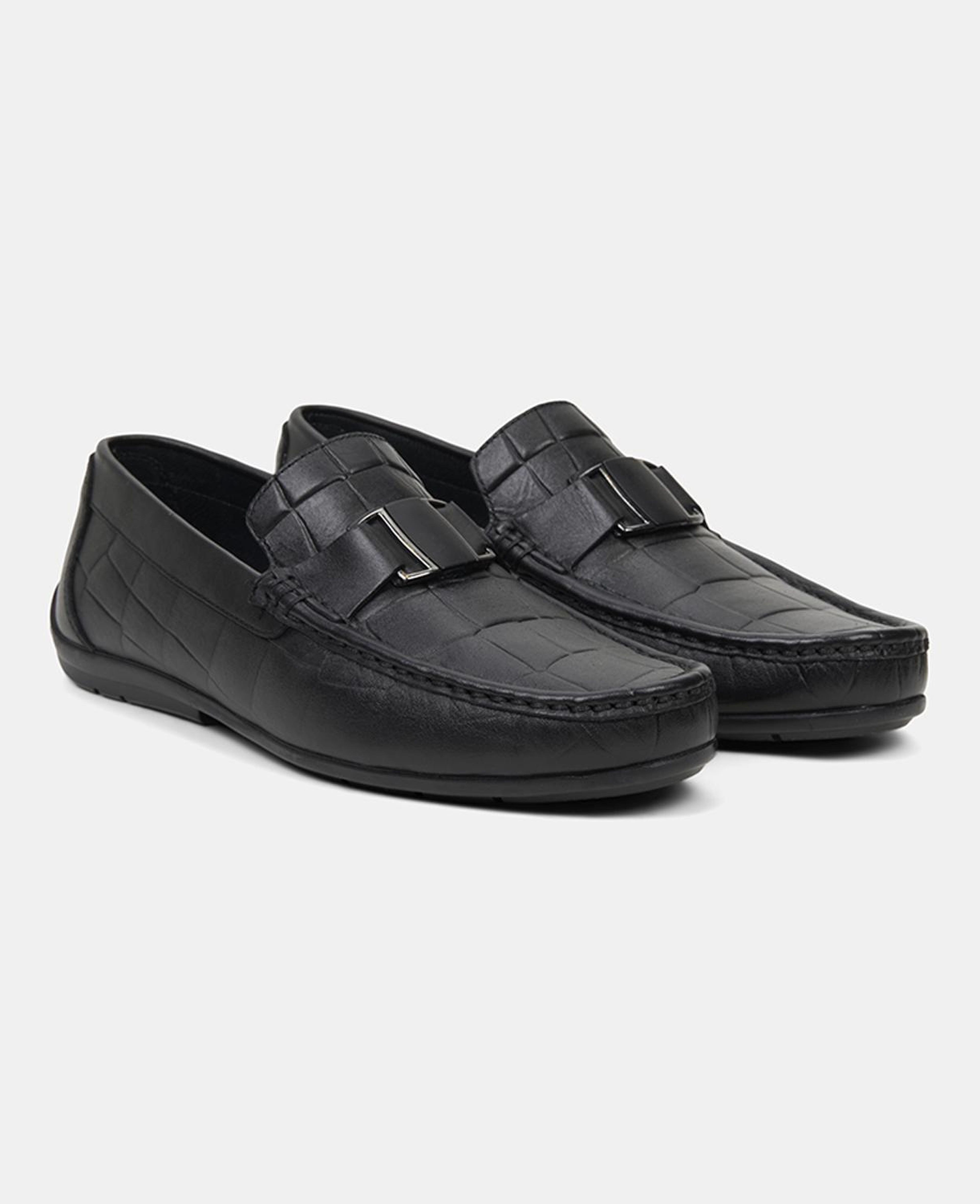 Erkek Siyah Kabartma Desenli Deri Loafer