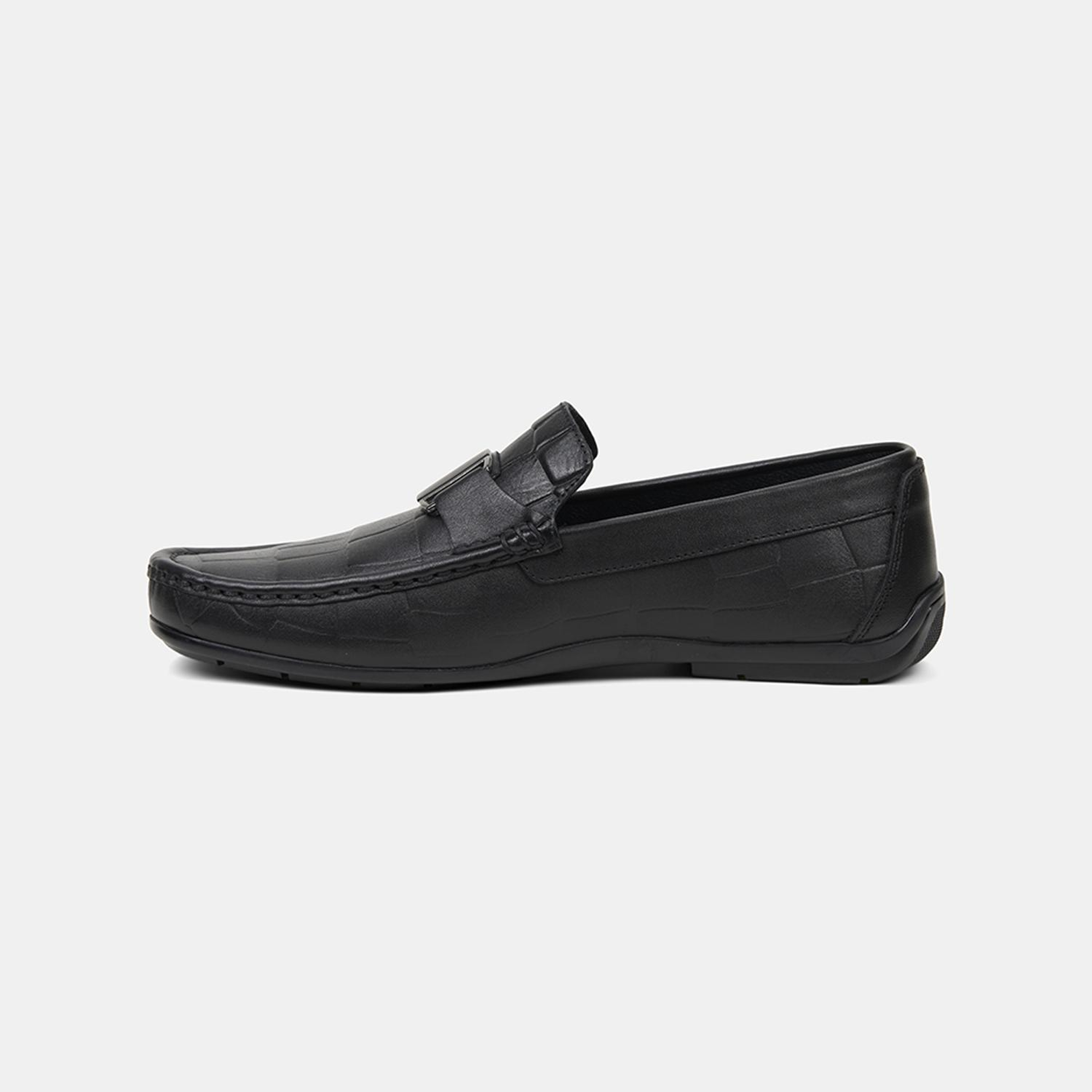 Erkek Siyah Kabartma Desenli Deri Loafer