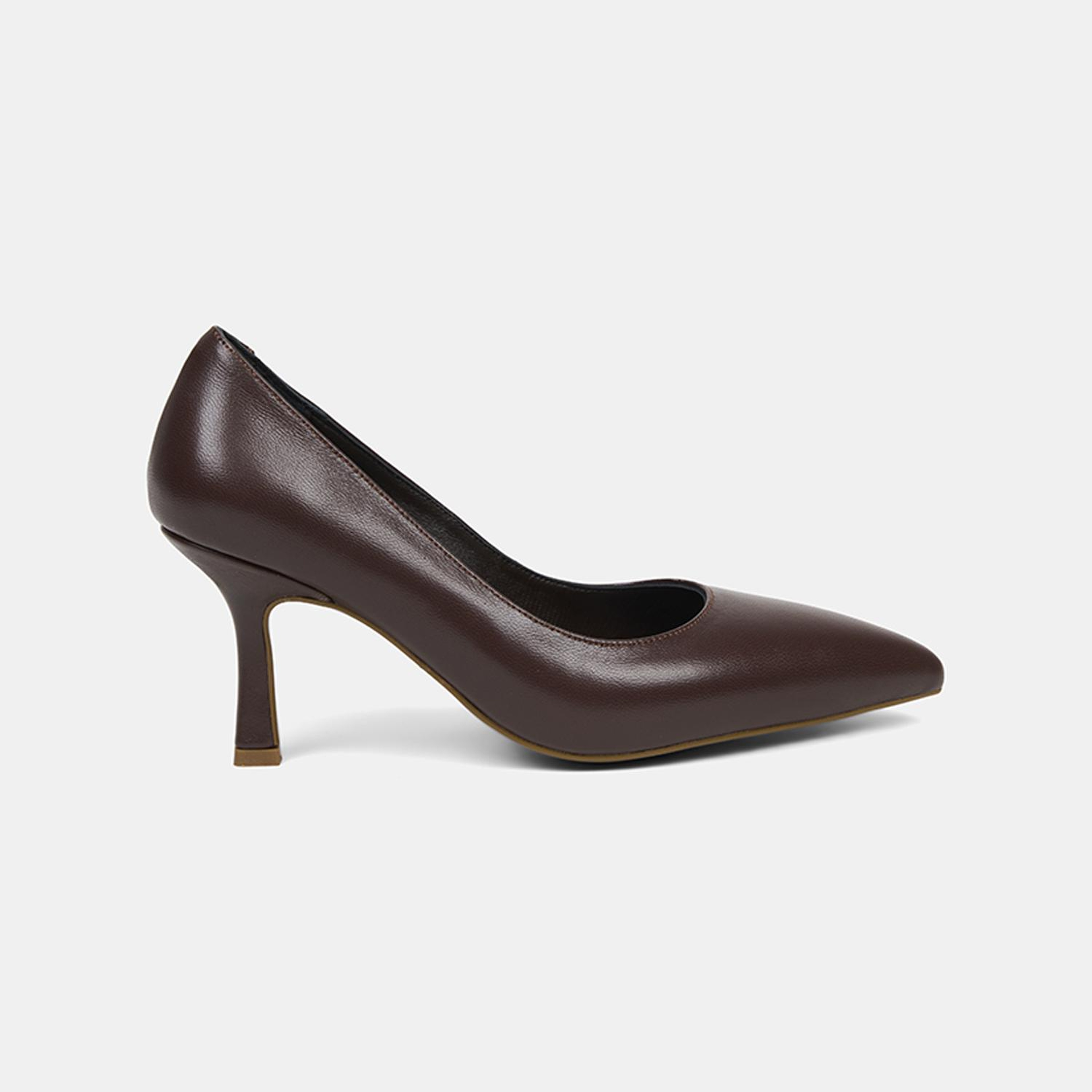 Kadın Kahve Sivri Burunlu Klasik Deri Stiletto