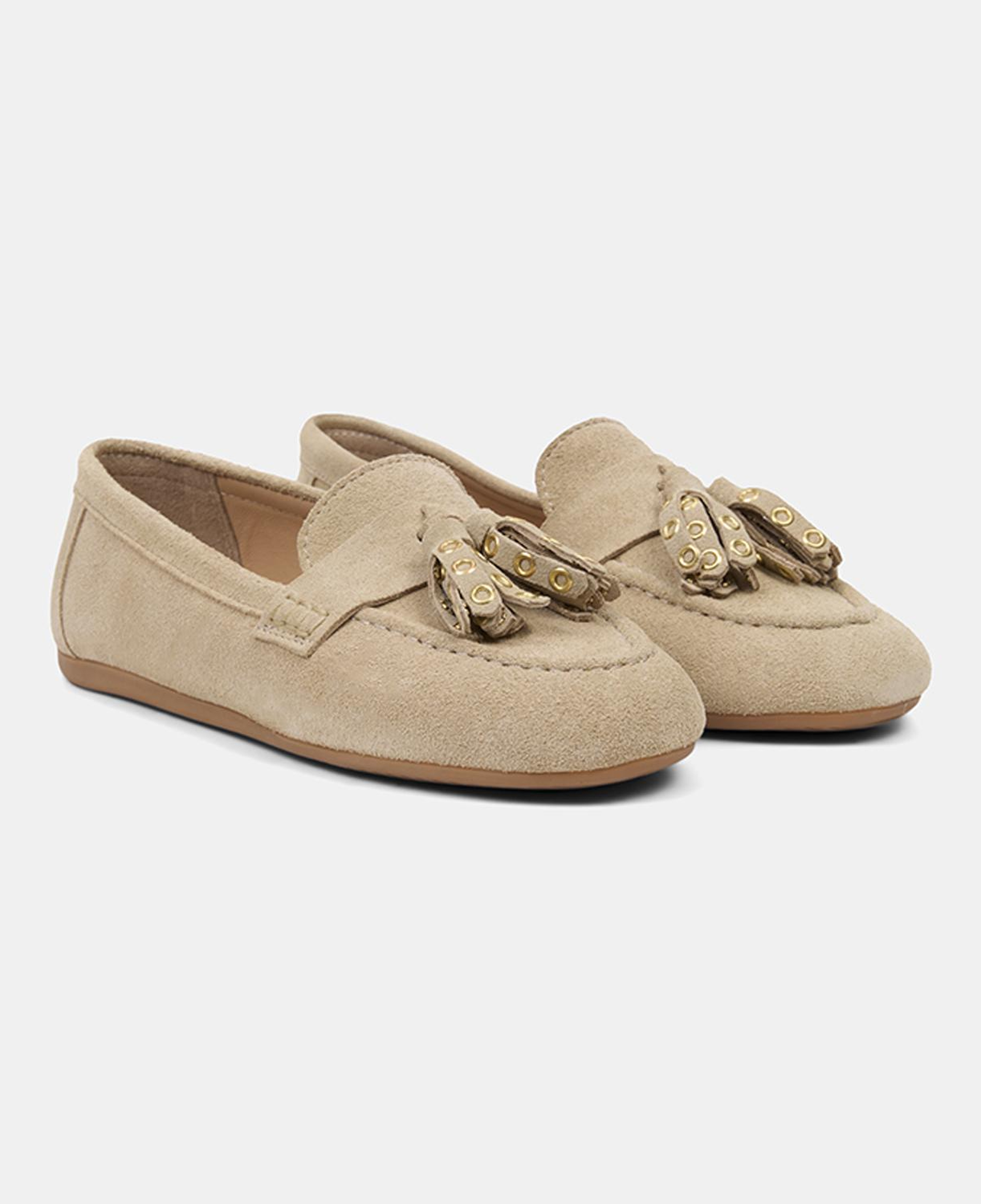 Kadın Bej Püskül Zımba Detaylı Süet Deri Loafer