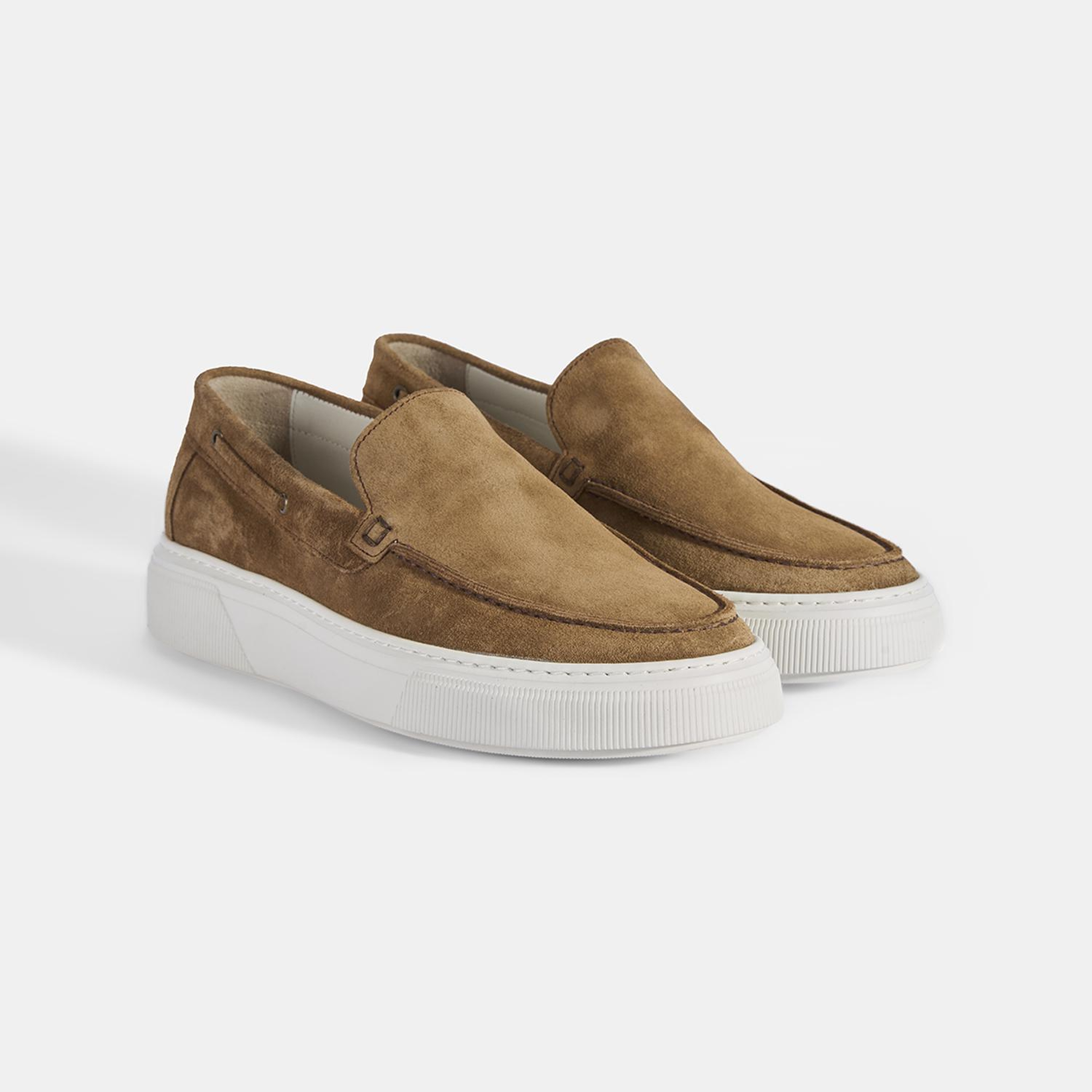 Erkek Taba Kalın Beyaz Tabanlı Süet Loafer