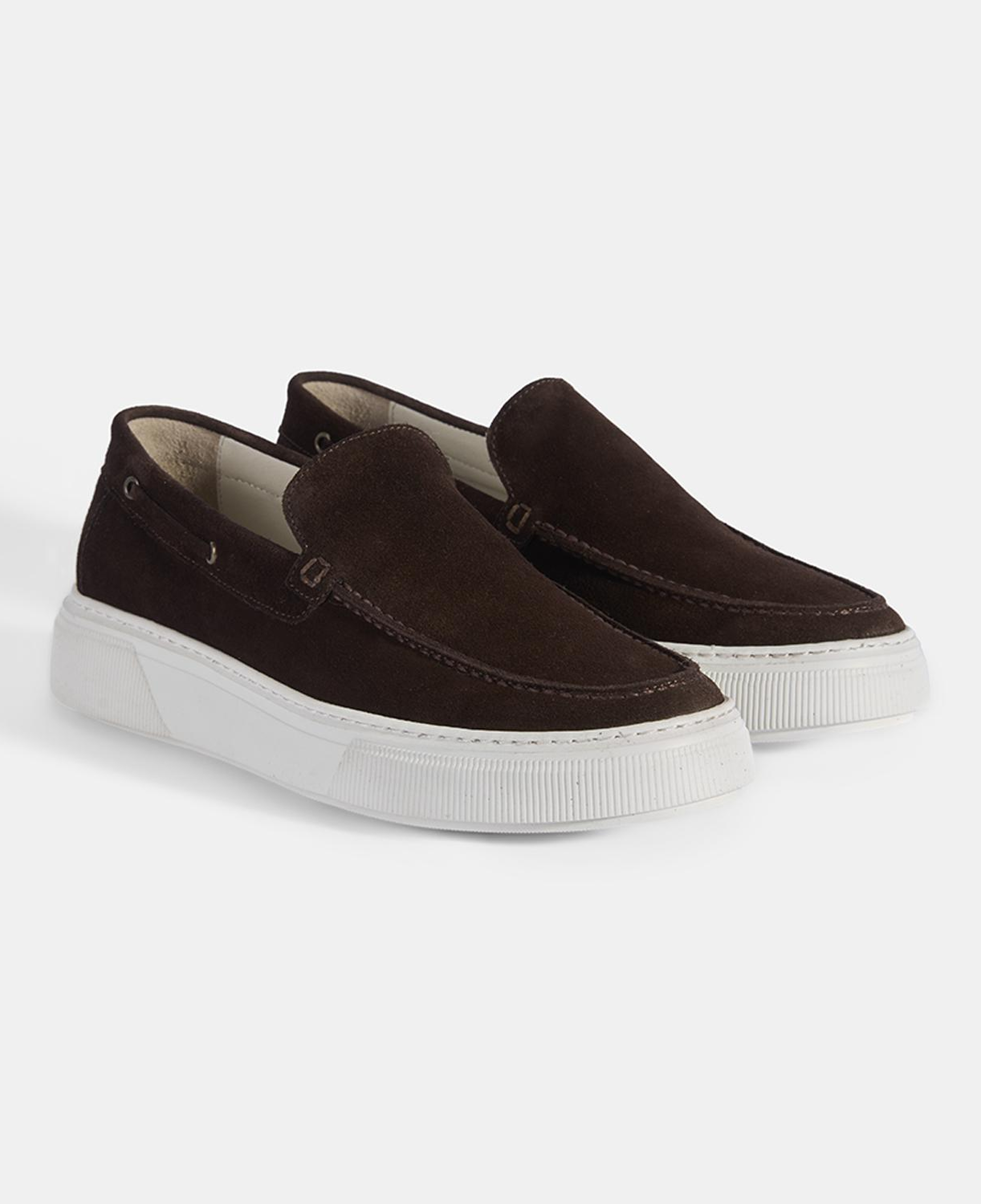 Erkek Kahve Kalın Beyaz Tabanlı Süet Loafer