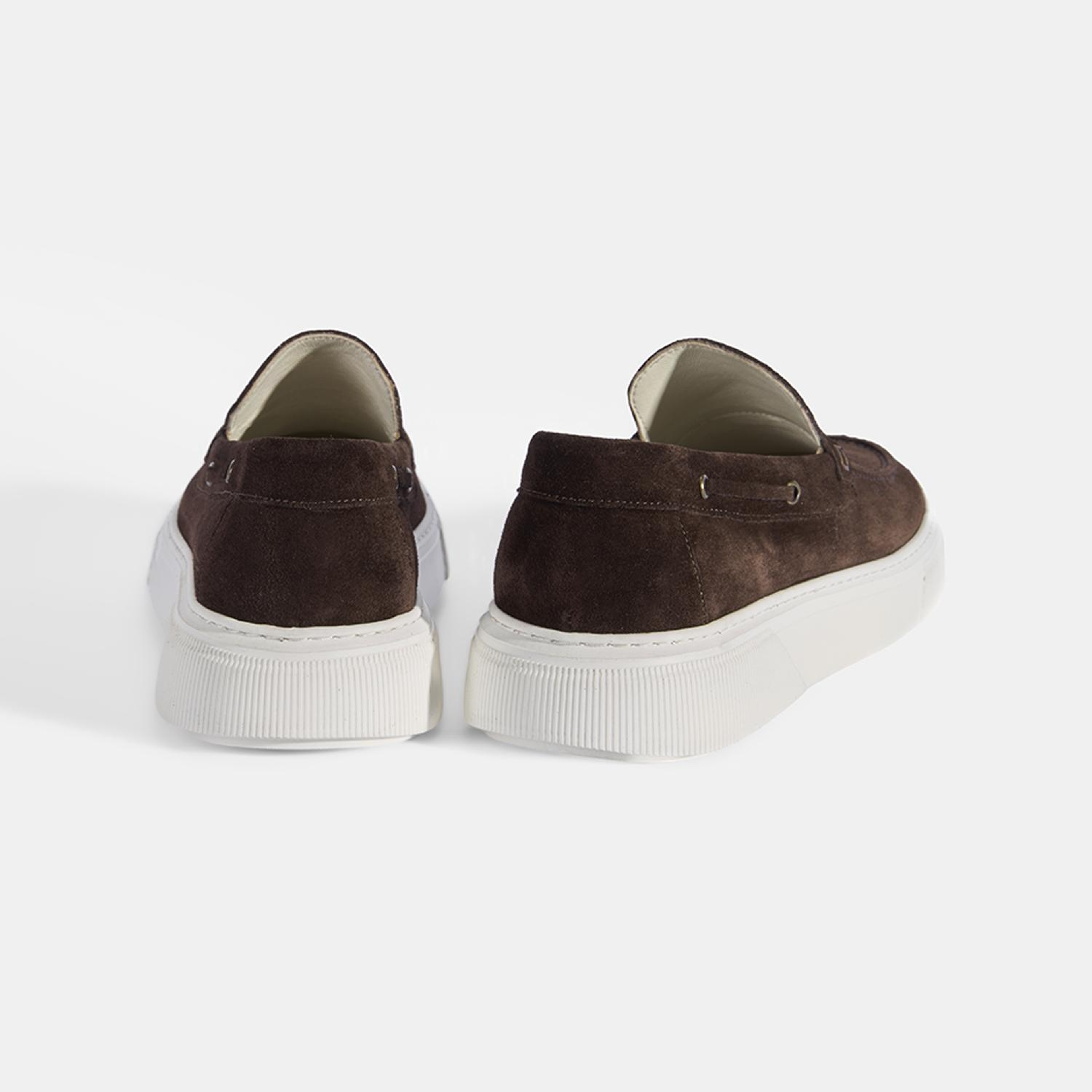 Erkek Kahve Kalın Beyaz Tabanlı Süet Loafer