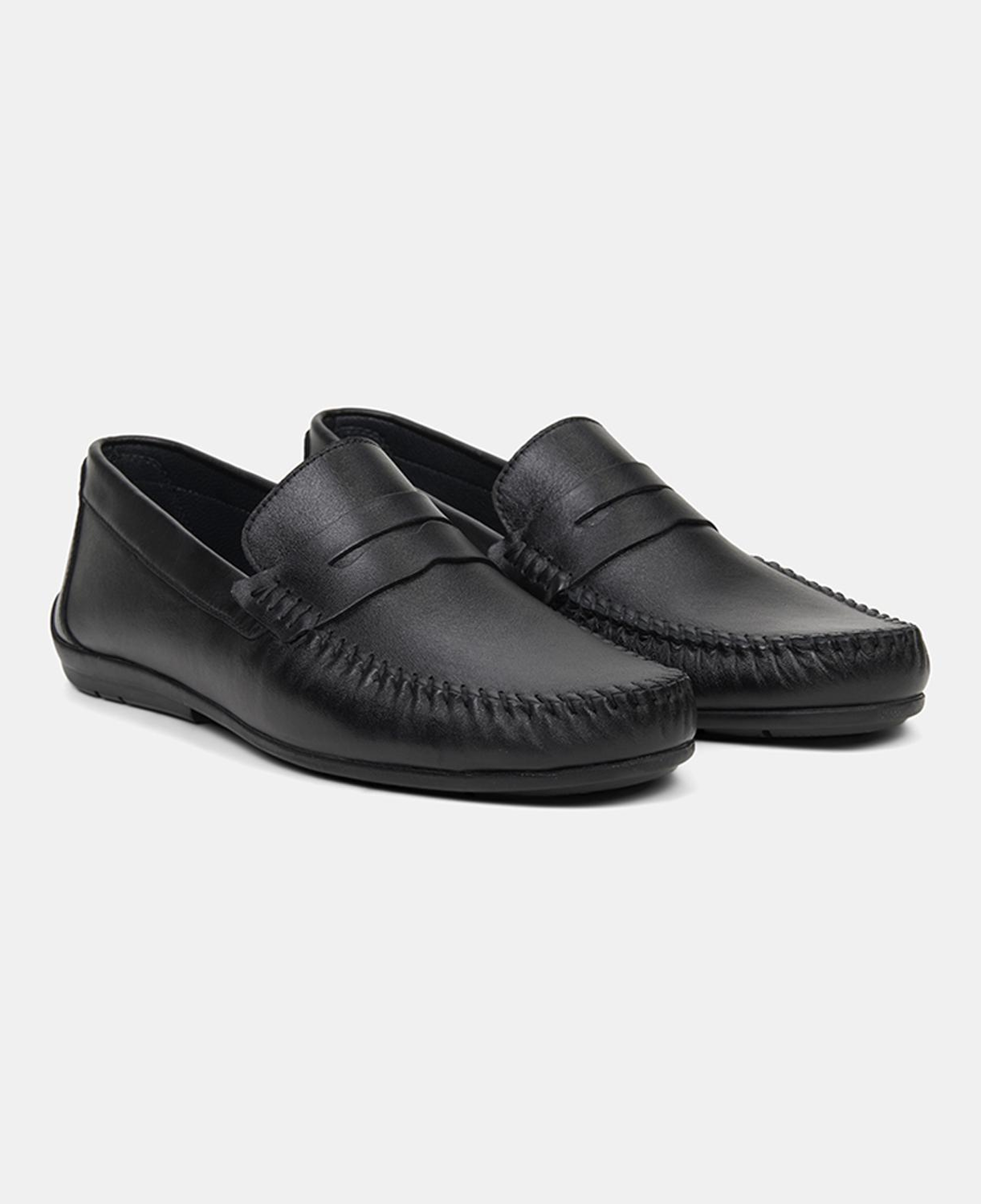 Erkek Siyah Yuvarlak Burun Deri Loafer