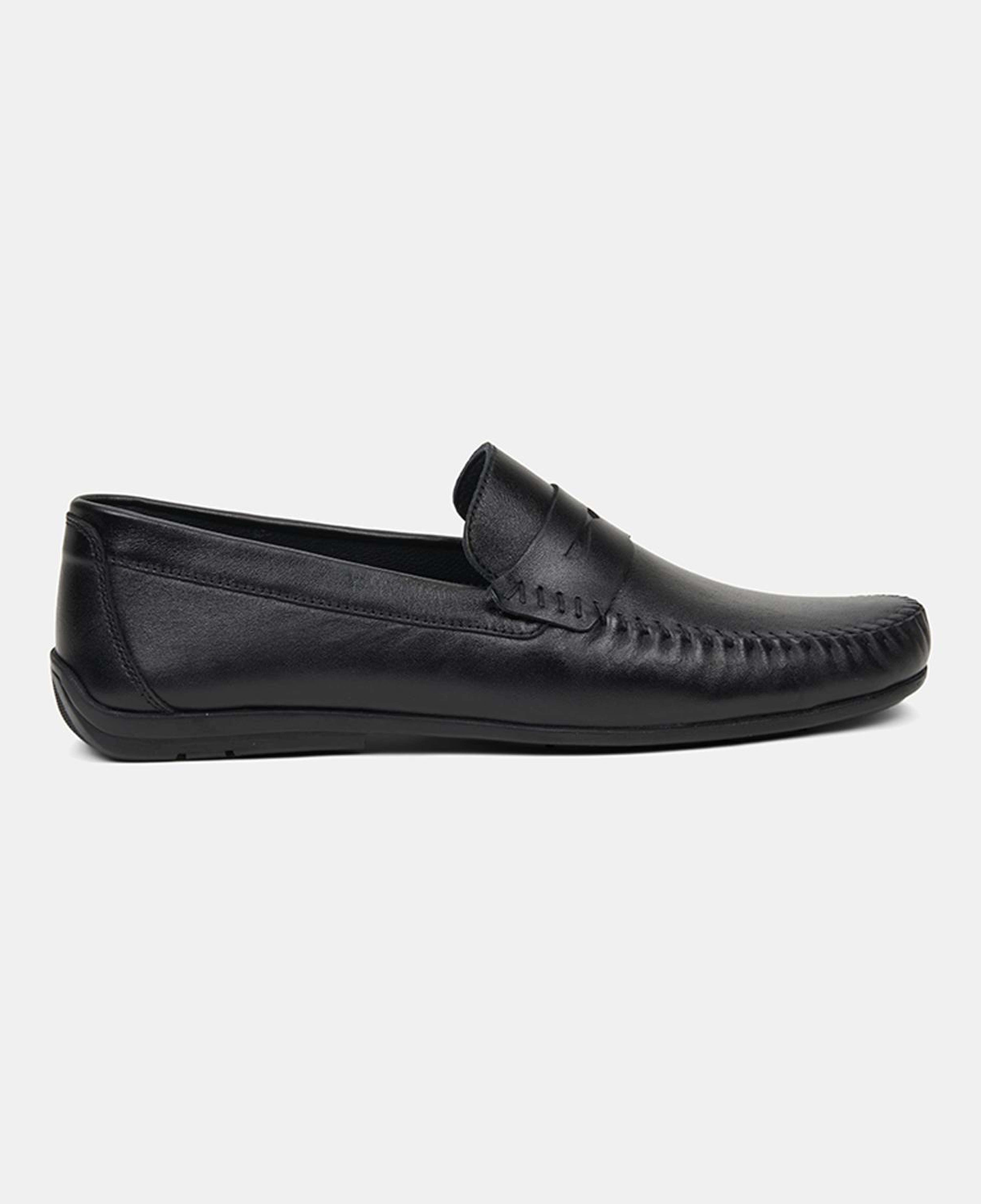 Erkek Siyah Yuvarlak Burun Deri Loafer