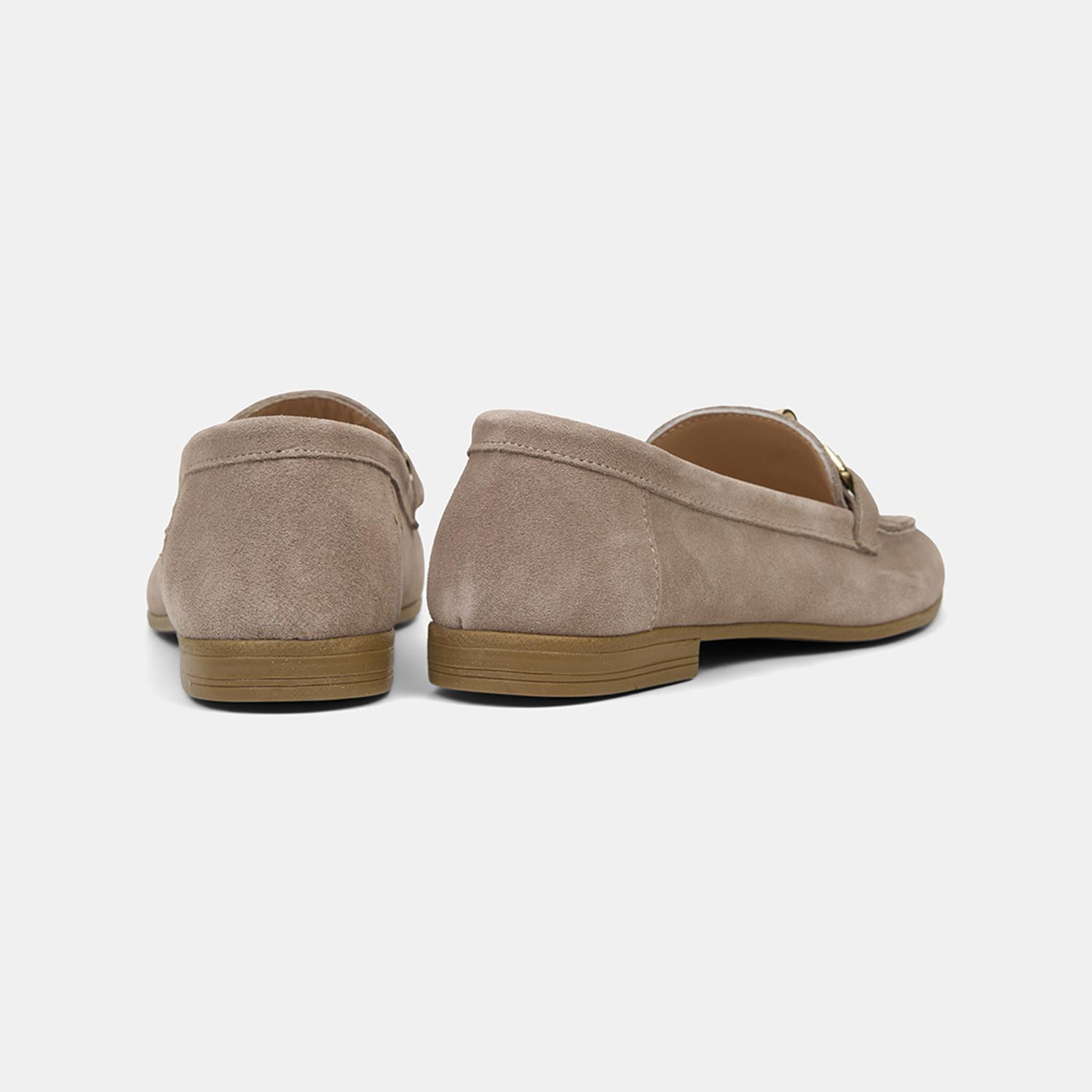 Kadın Koyu Bej Metal Aksesuarlı Süet Loafer