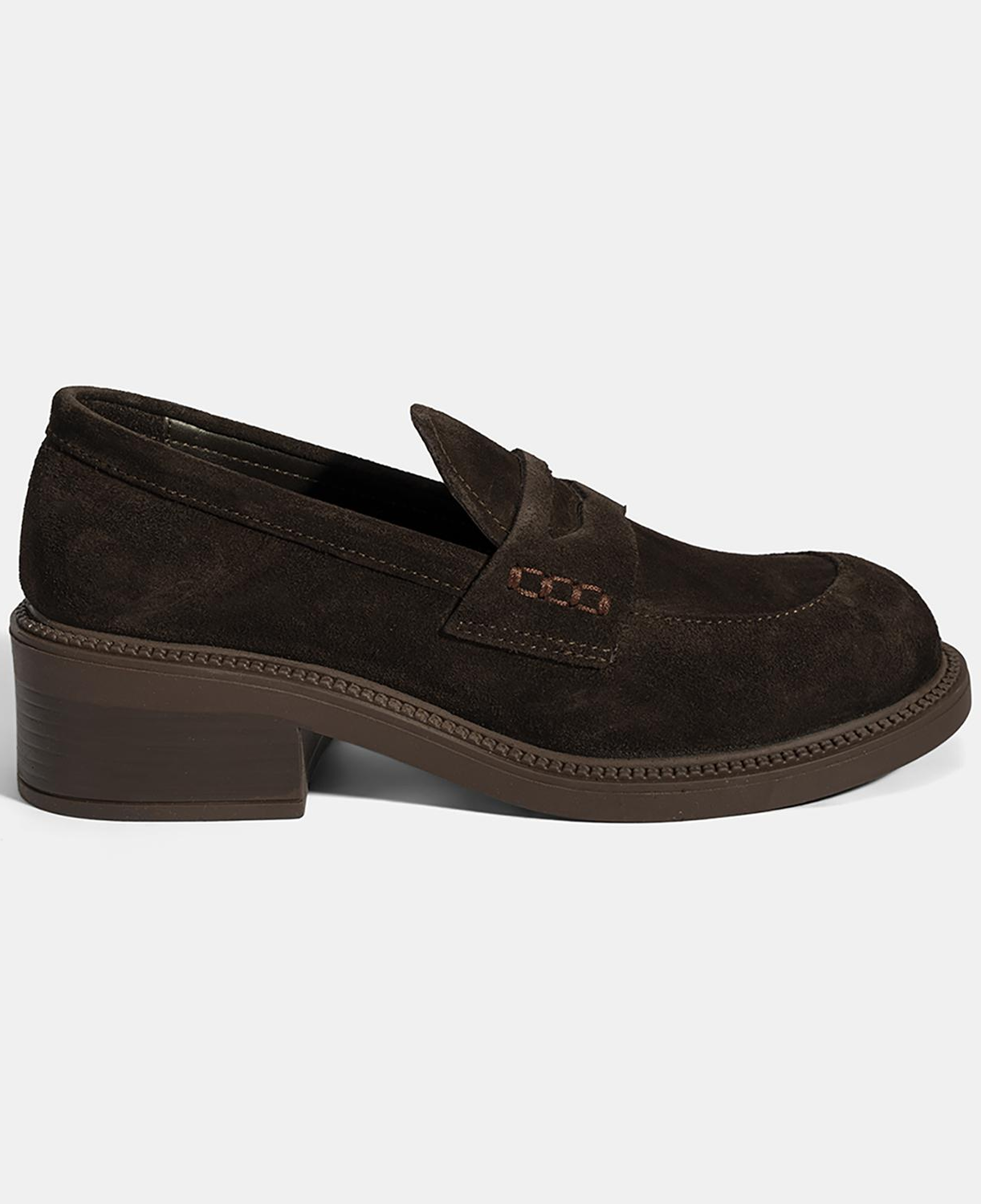 Kadın Kahve Topuklu Süet Loafer
