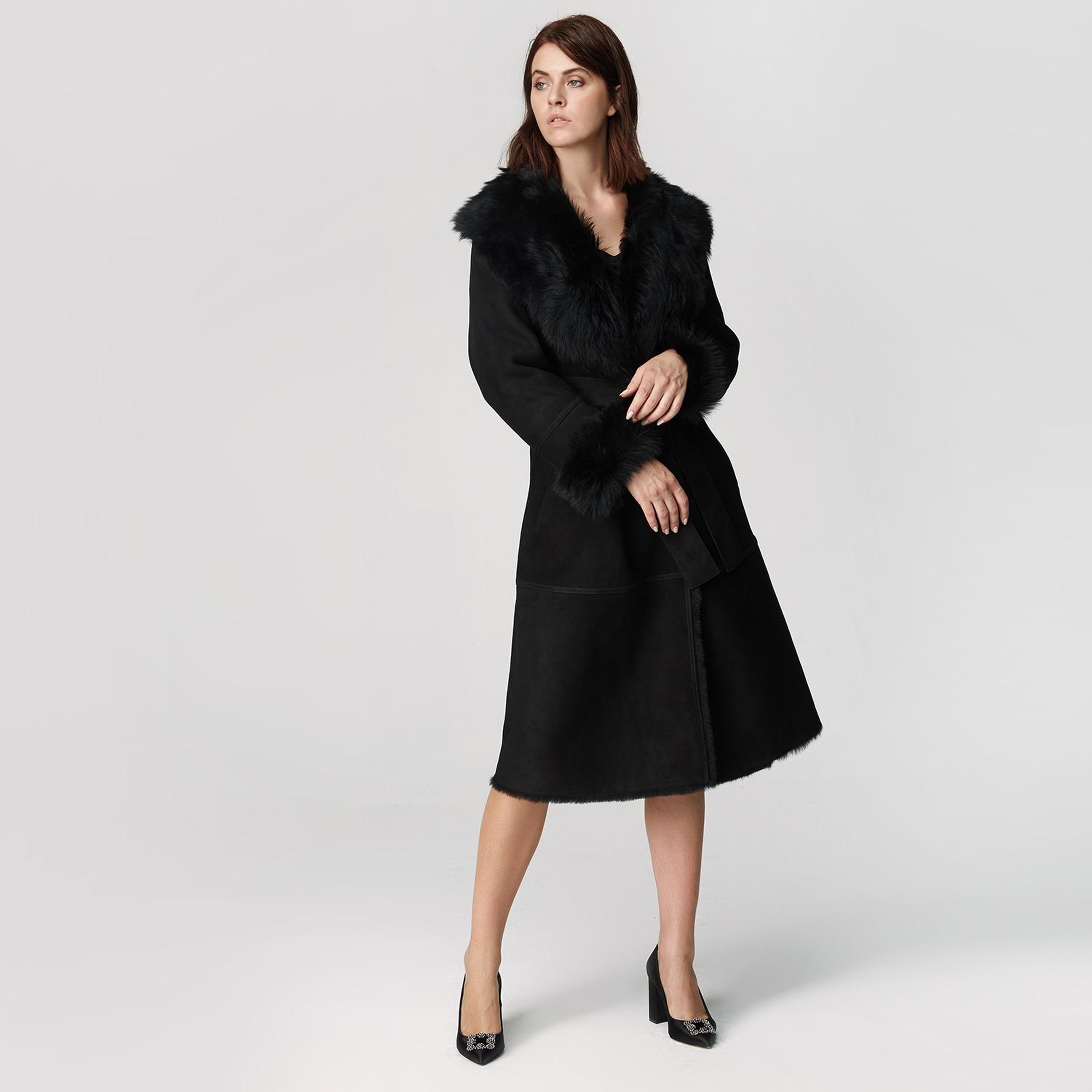 Siyah Ileanna Kadın Kürk Kaban