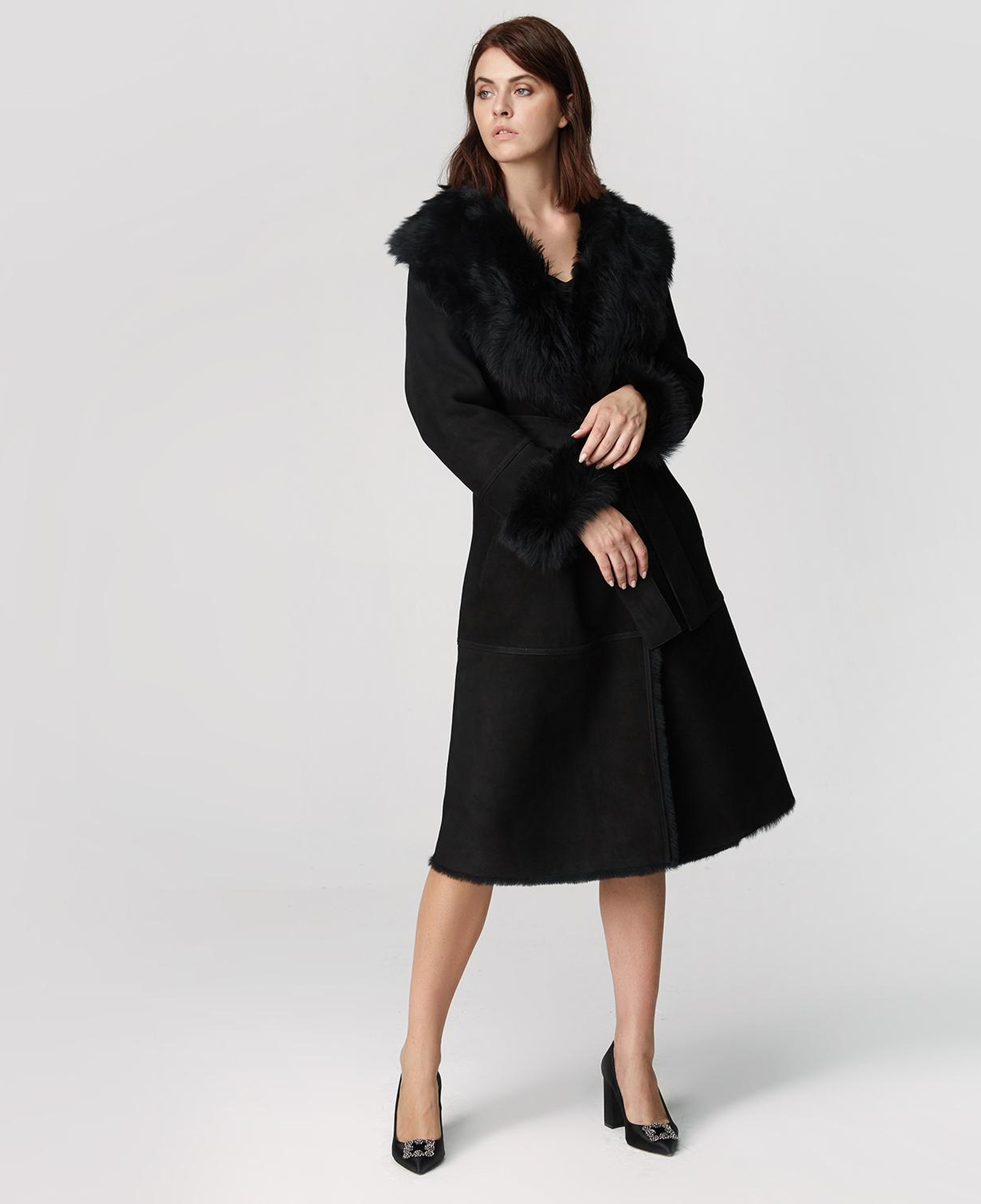 Siyah Ileanna Kadın Kürk Kaban