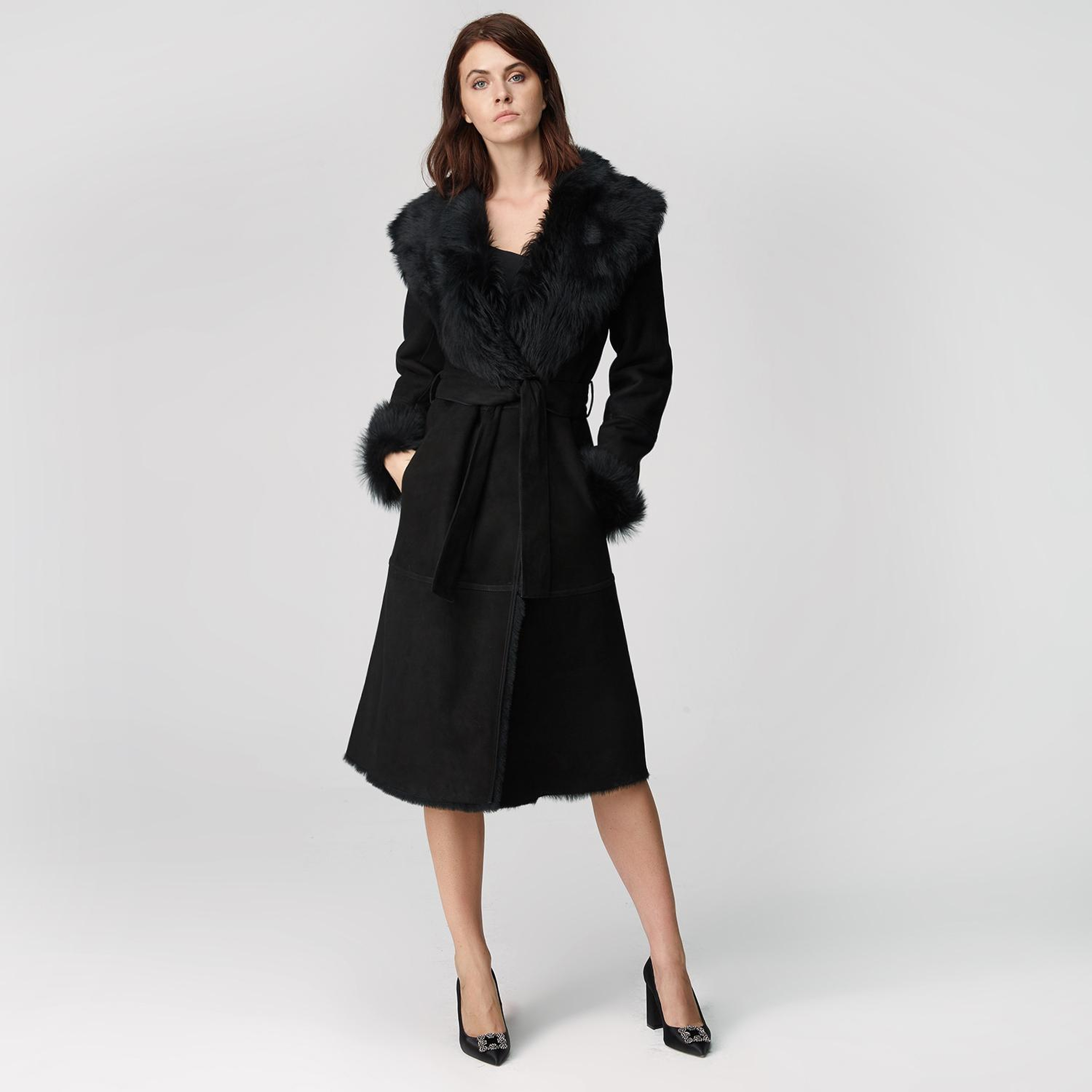 Siyah Ileanna Kadın Kürk Kaban