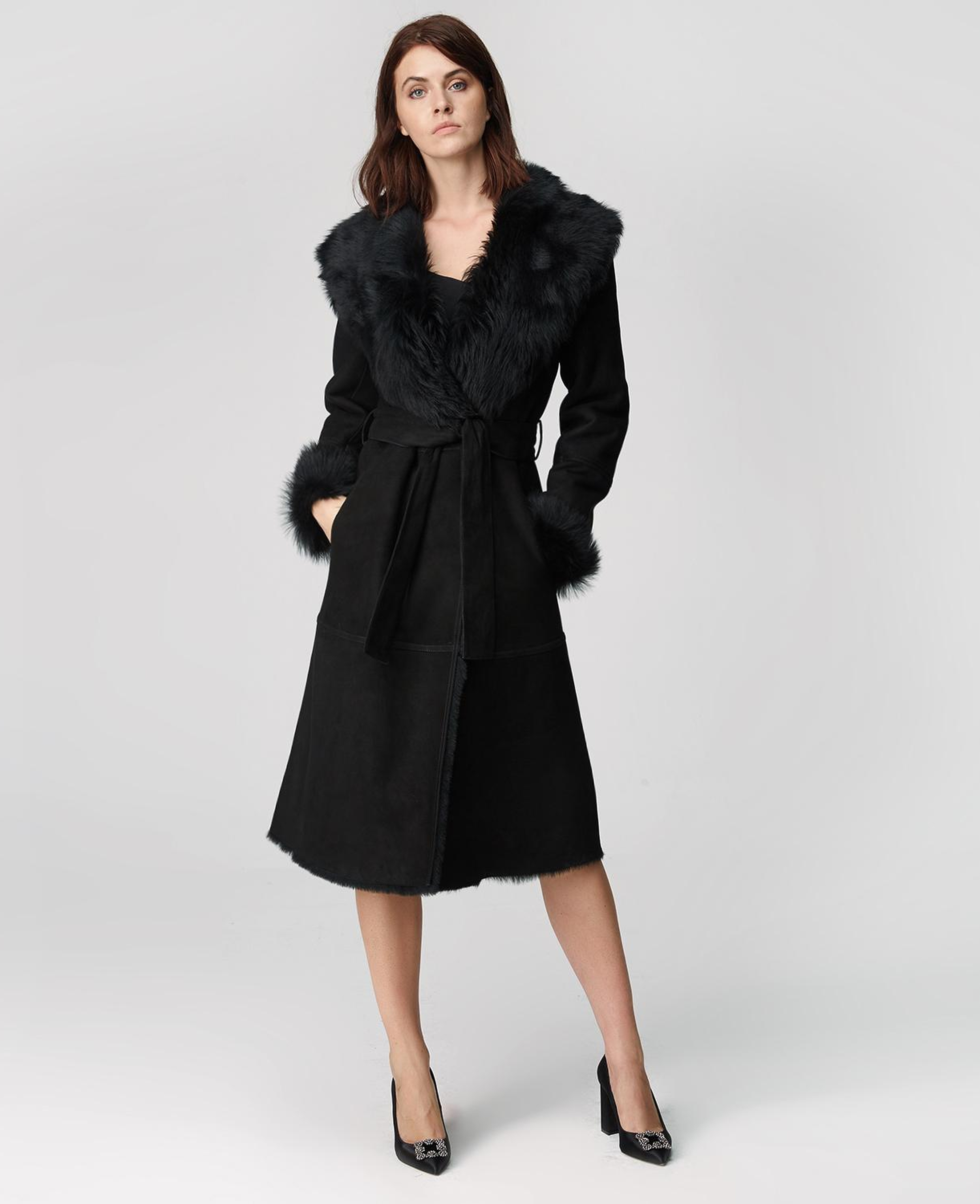 Siyah Ileanna Kadın Kürk Kaban