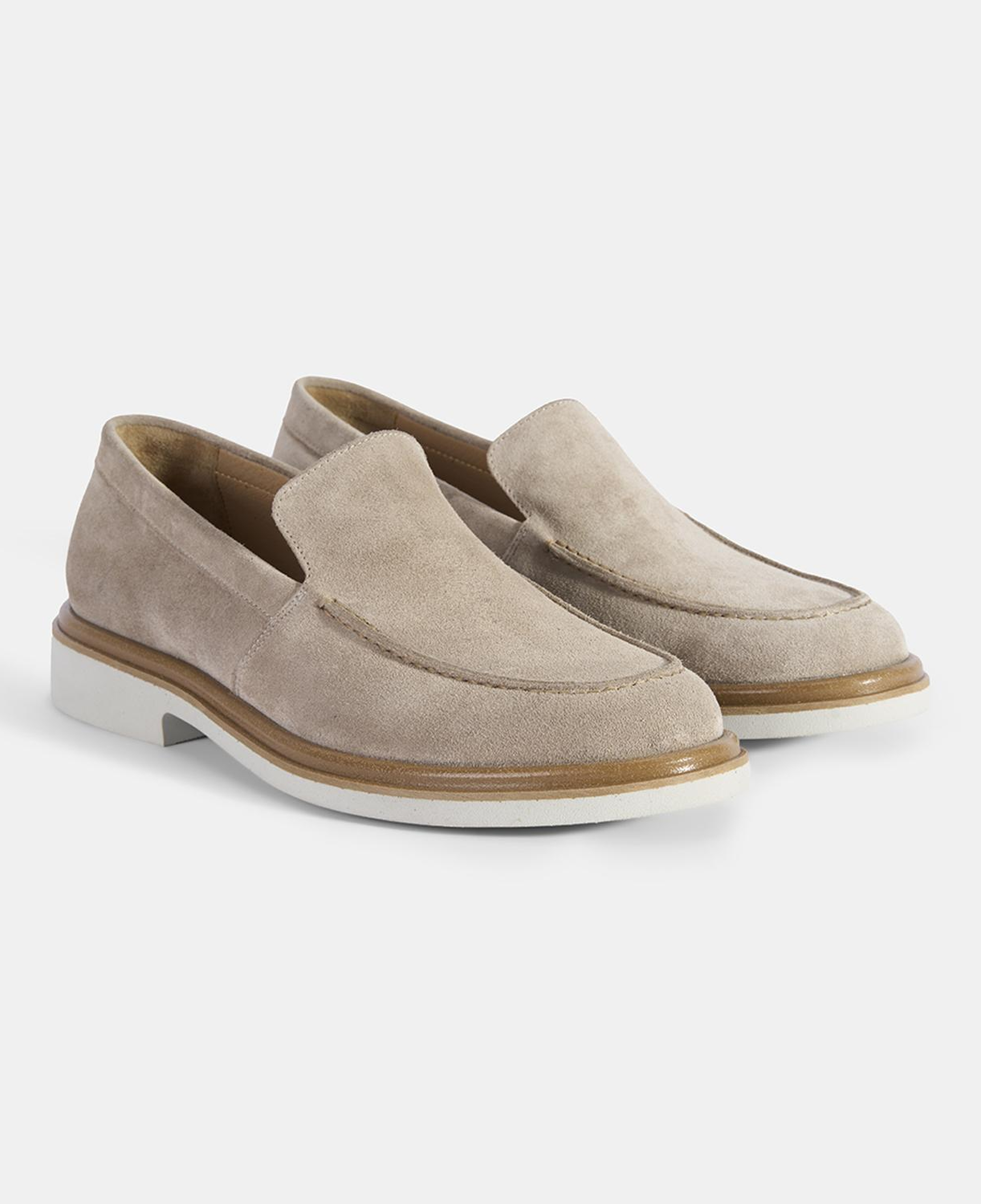 Erkek Bej Klasik Beyaz Tabanlı Süet Loafer