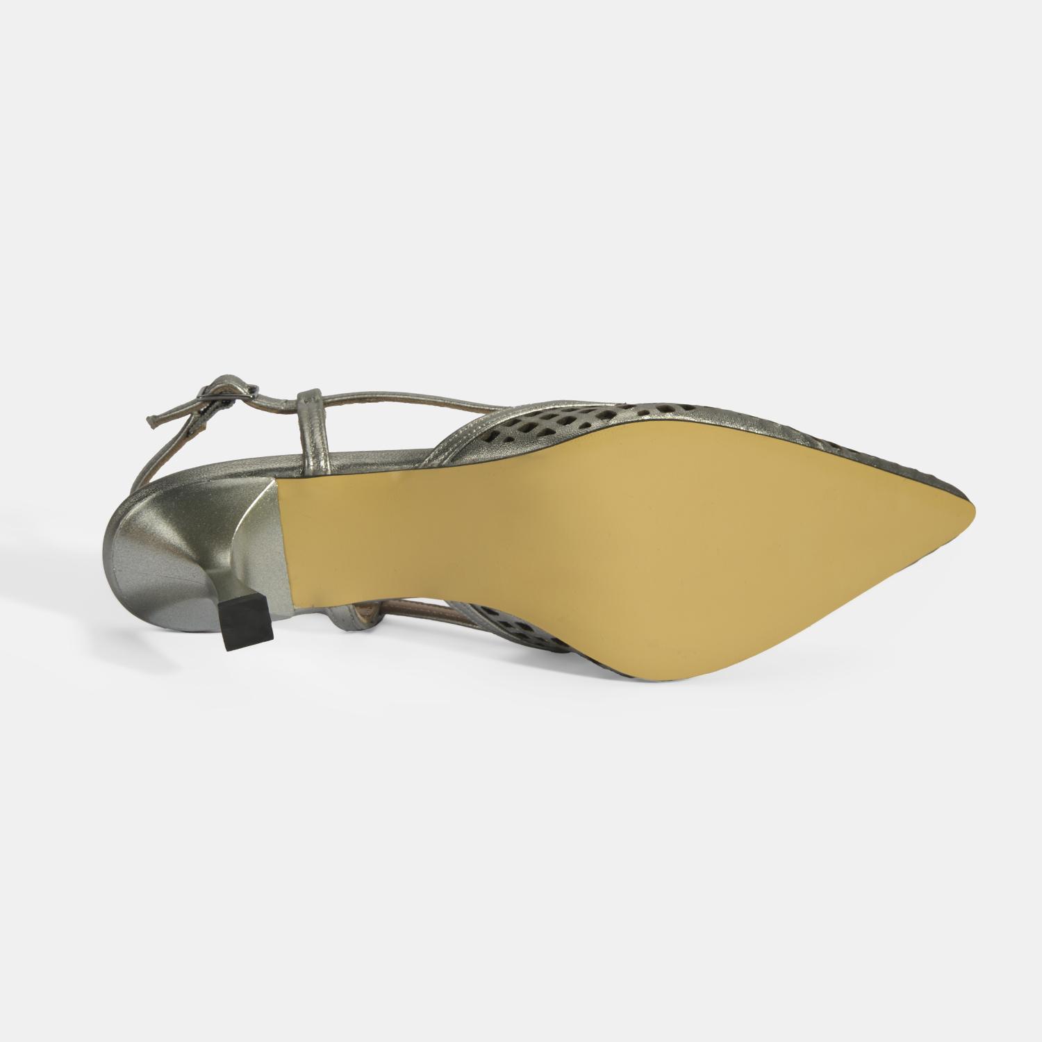 Kadın Perforeli Metalik Deri Slingback Ayakkabı
