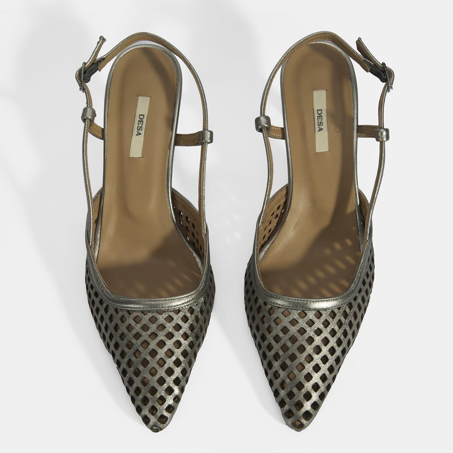 Kadın Perforeli Metalik Deri Slingback Ayakkabı