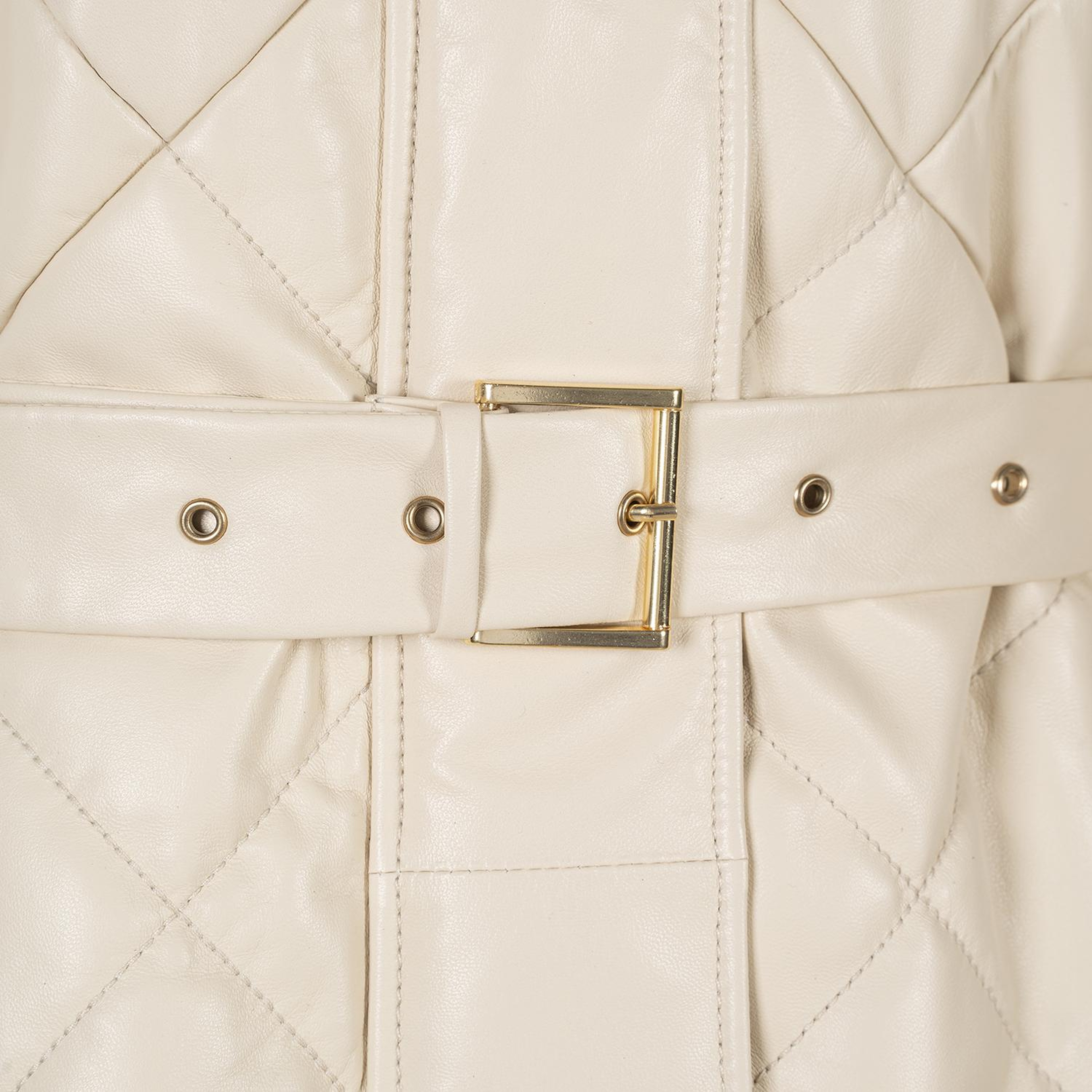 Kadın Krem Hakim Yakalı Kapüşonlu Deri Mont