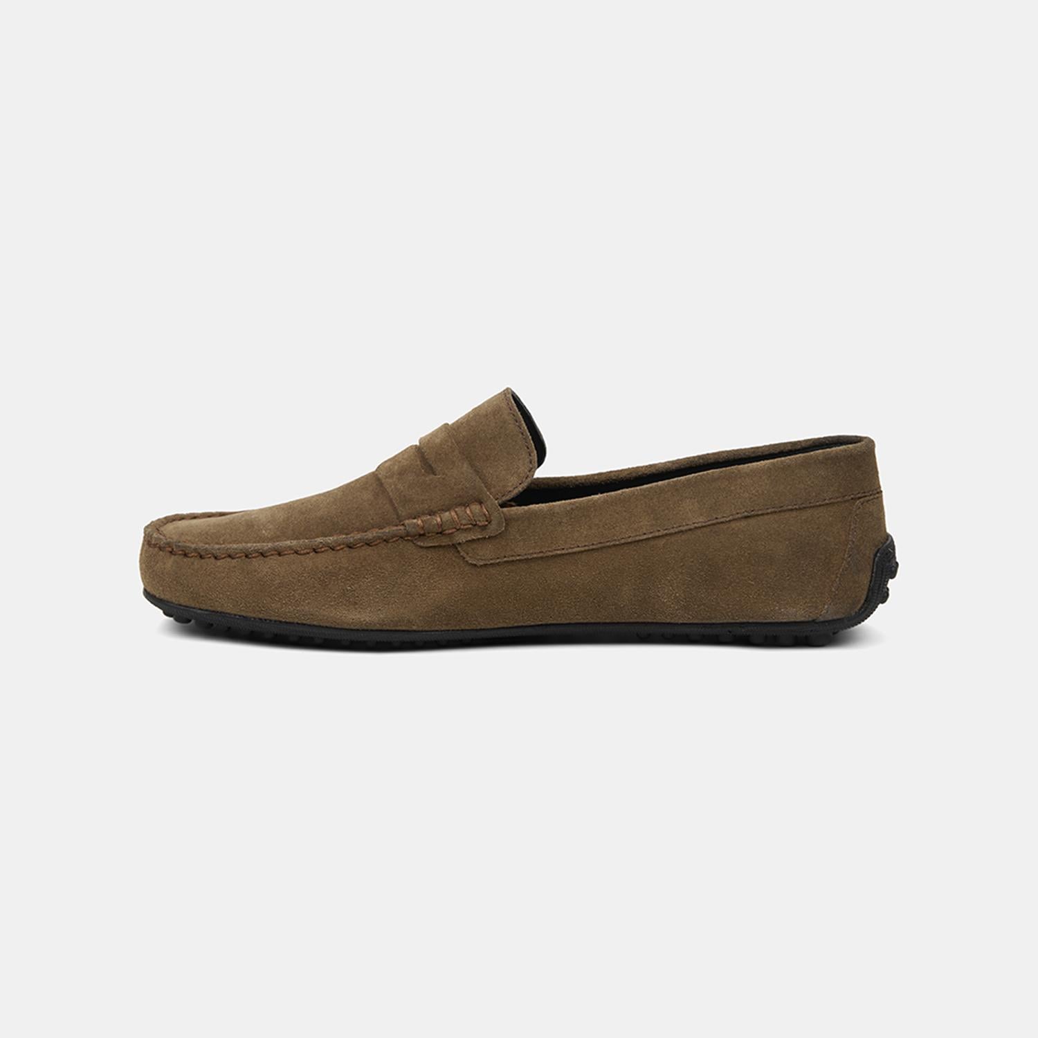 Erkek Koyu Bej Yuvarlak Burun Spor Günlük Süet Loafer