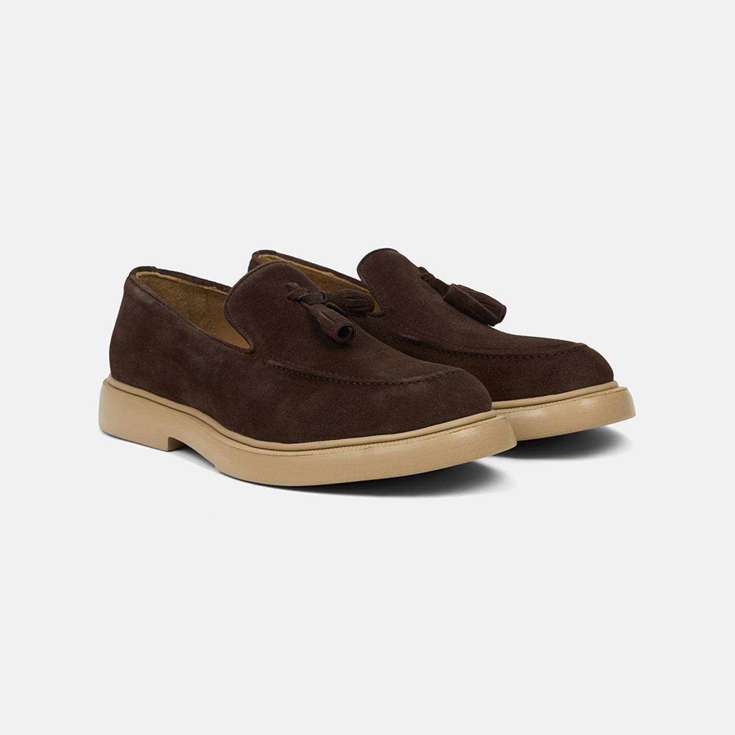 Erkek Kahve Püskül Detaylı Klasik Süet Loafer