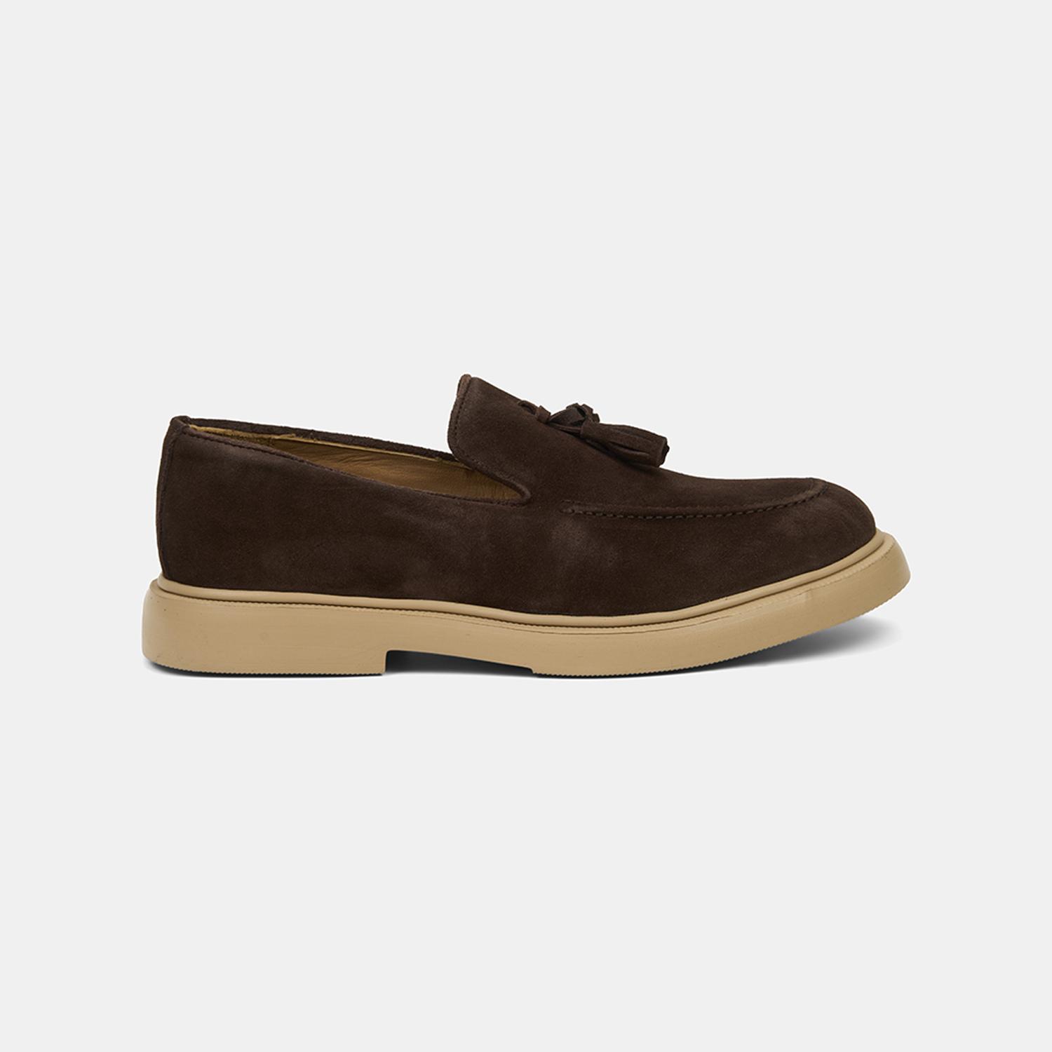 Erkek Kahve Püskül Detaylı Klasik Süet Loafer