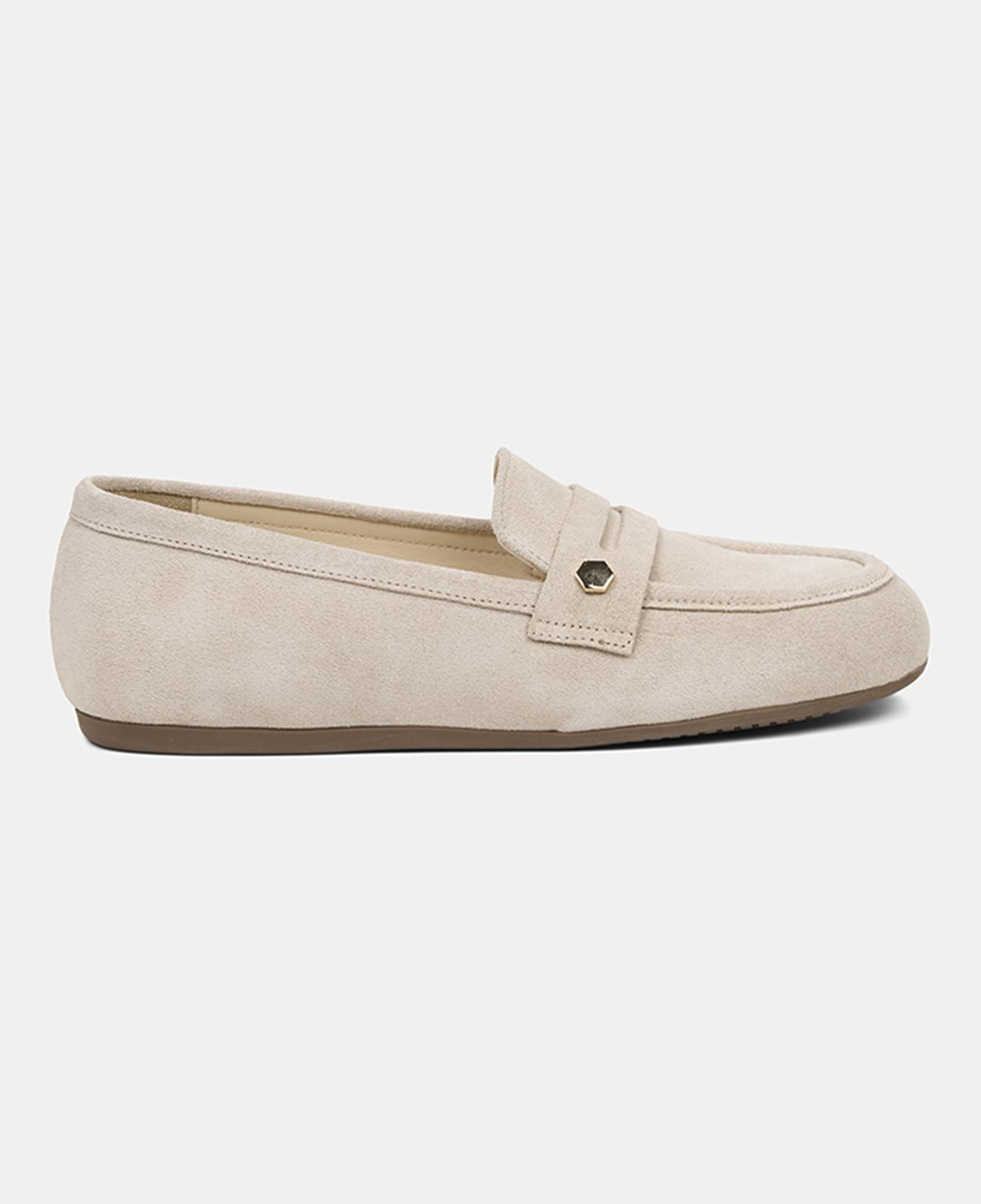 Kadın Bej Metal Detaylı Süet Loafer