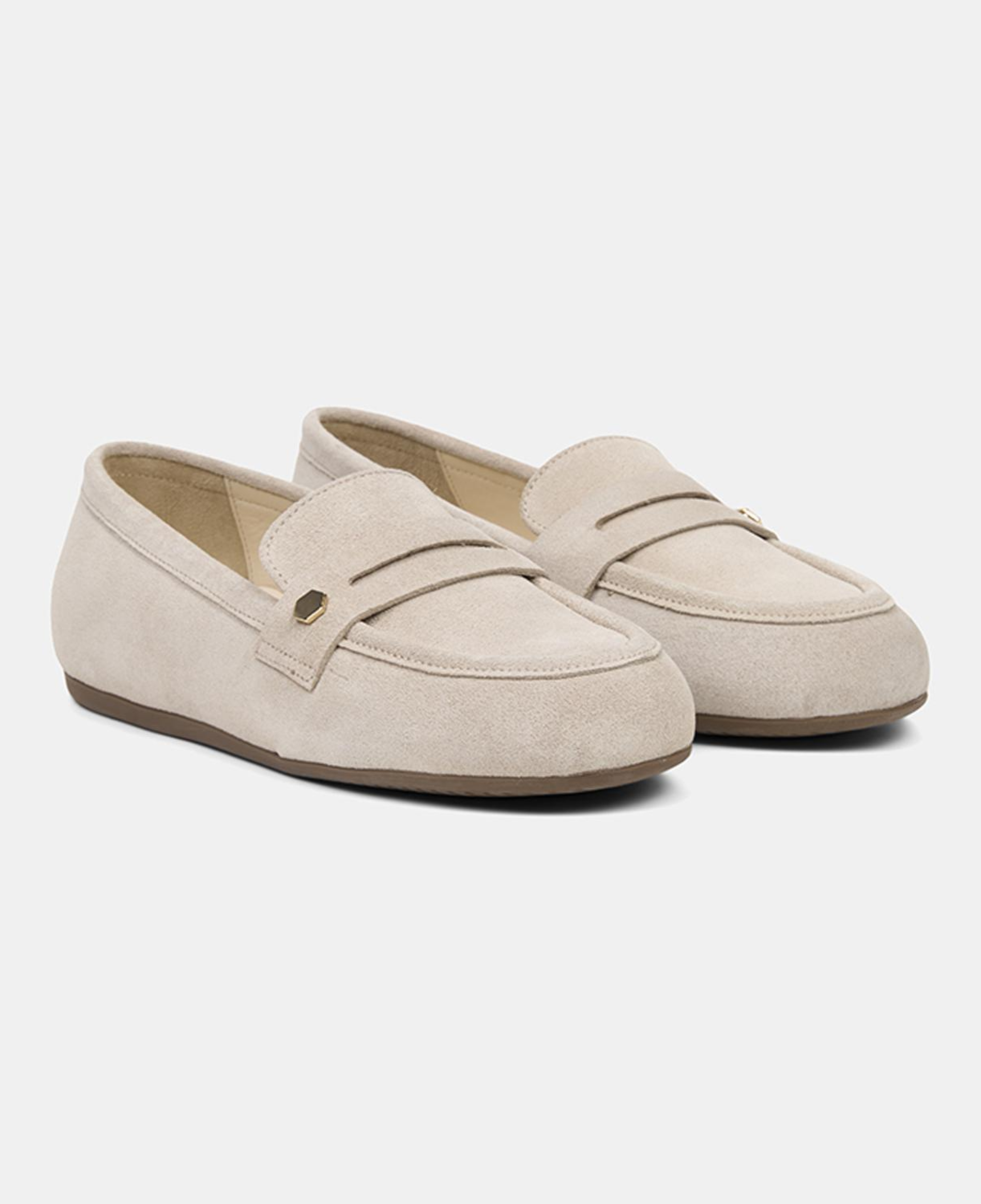 Kadın Bej Metal Detaylı Süet Loafer