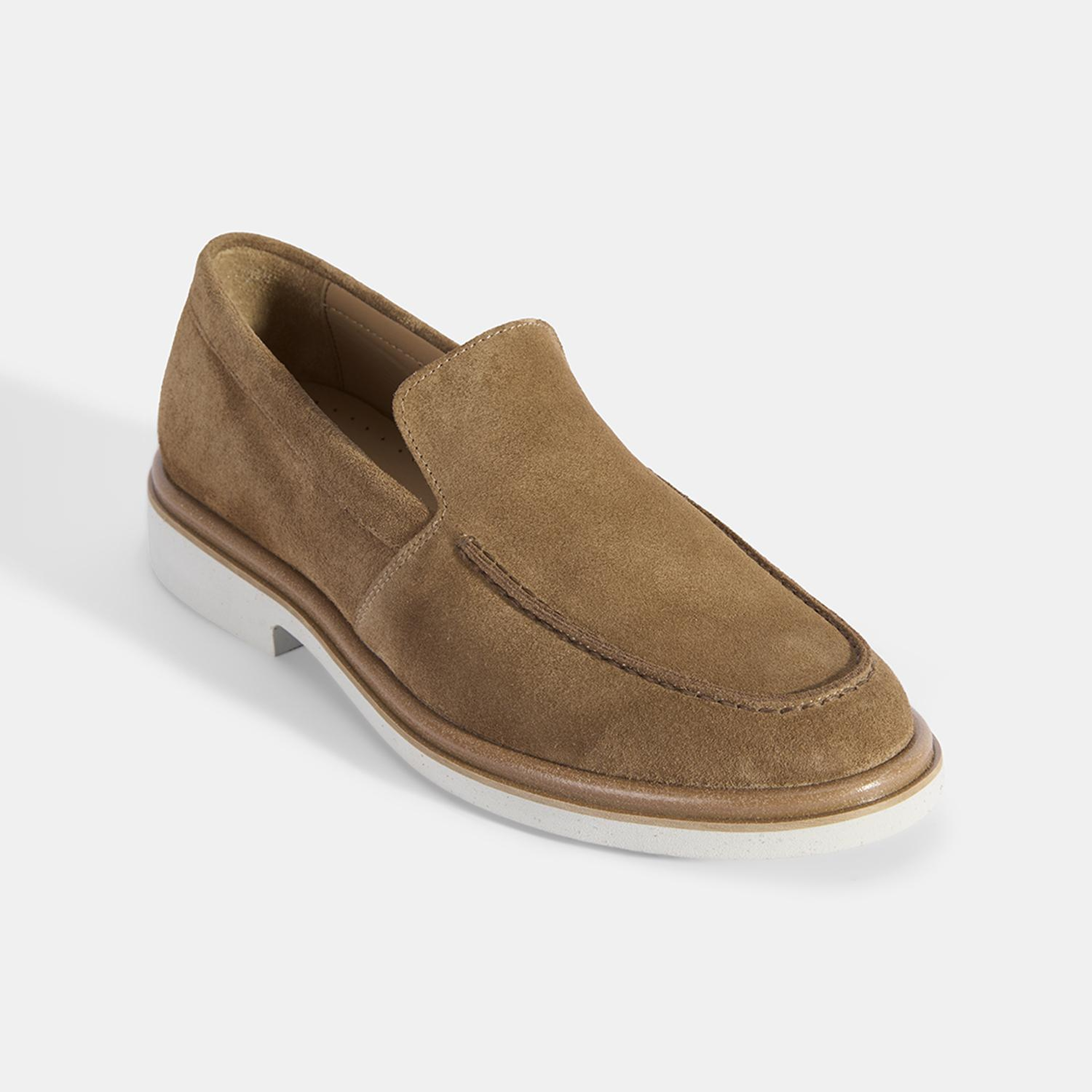 Erkek Taba Klasik Beyaz Tabanlı Süet Loafer