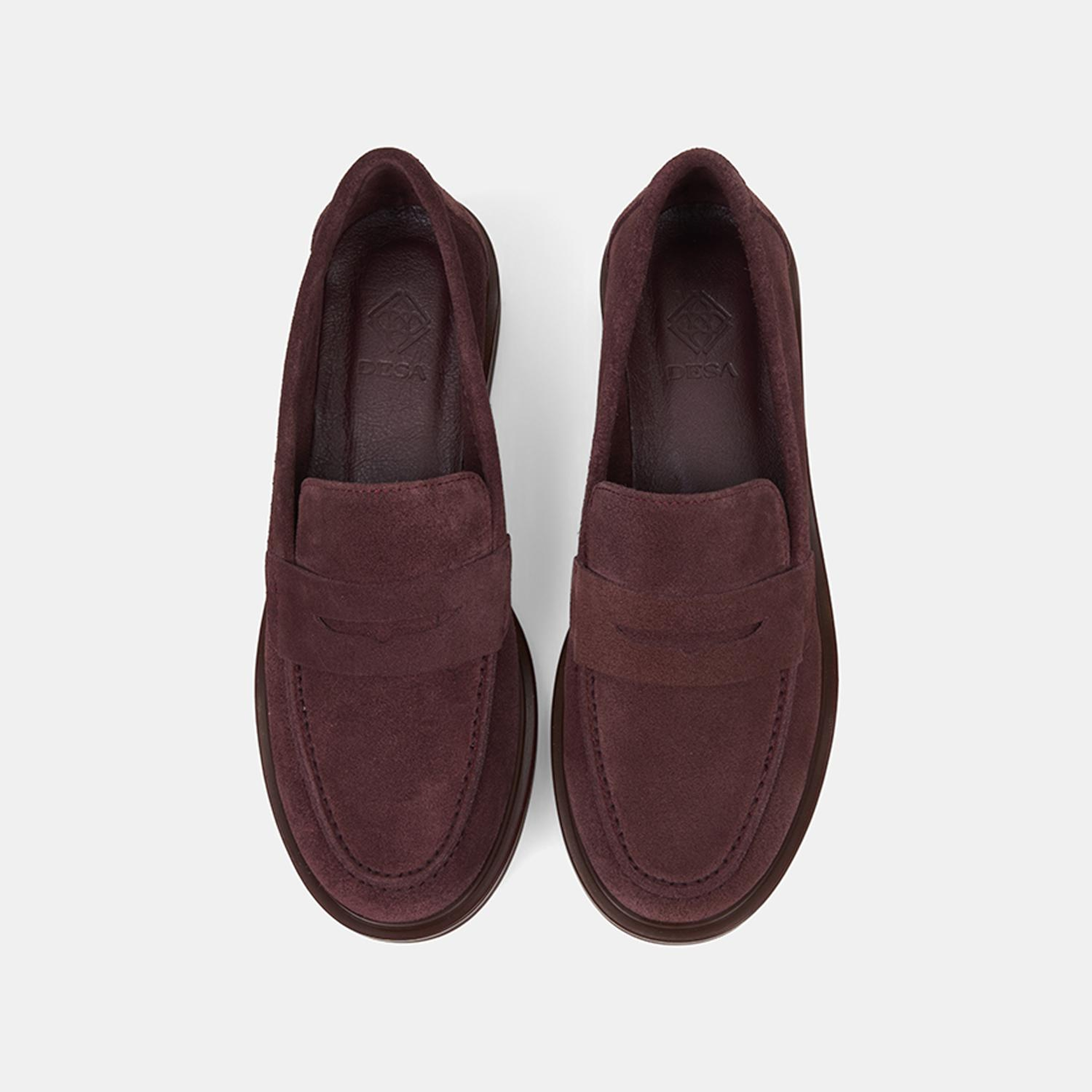 Kadın Bordo Yuvarlak Burun Süet Deri Loafer