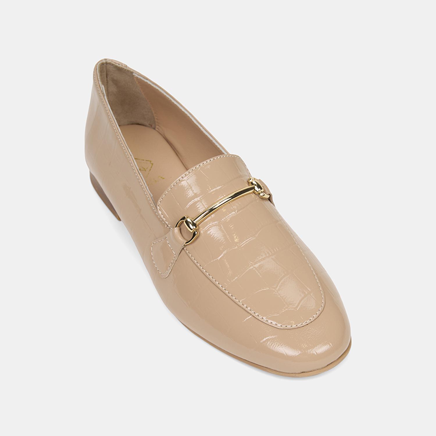 Kadın Ten Kroko Baskılı Rugan Deri Loafer