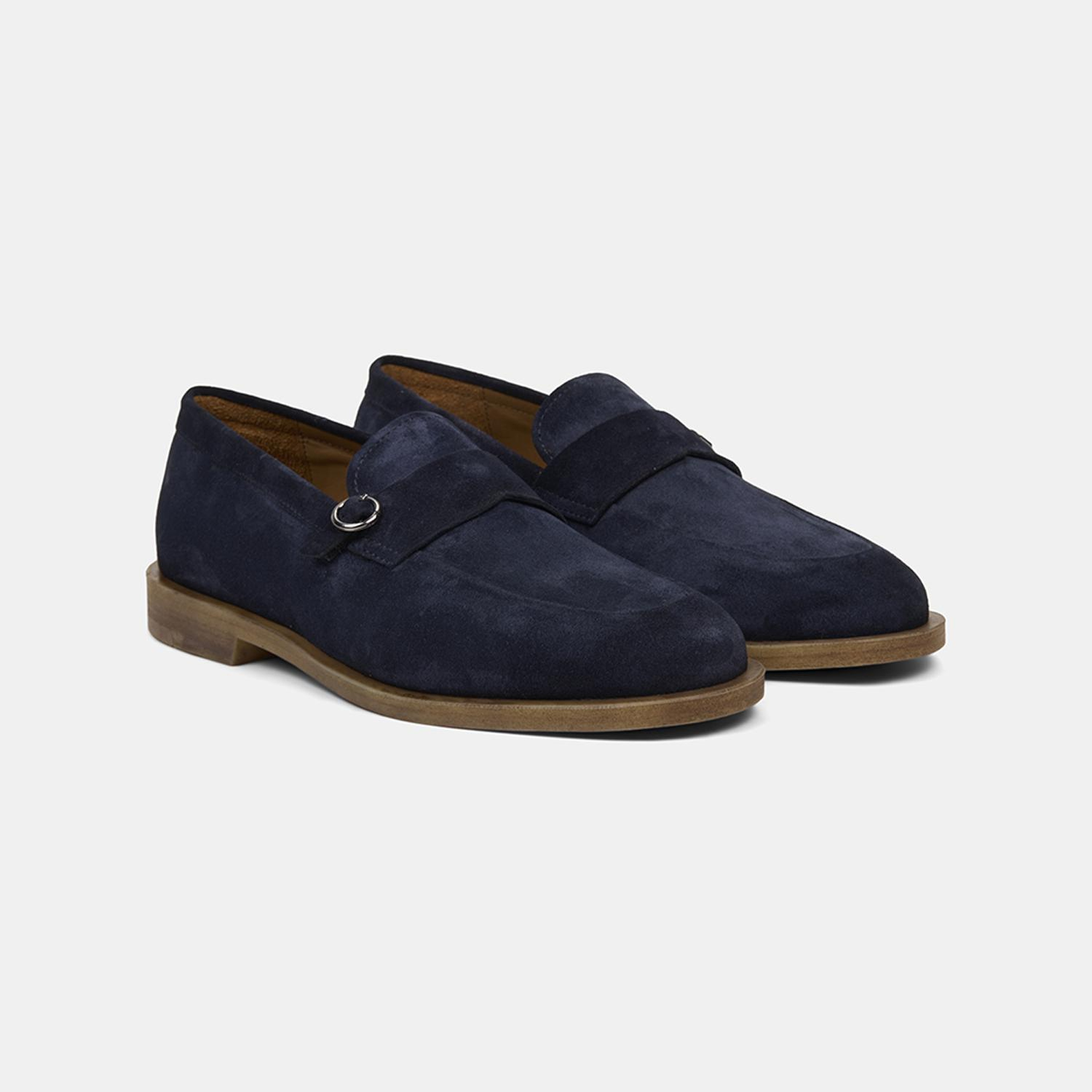 Erkek Lacivert Metal Detaylı Süet Loafer