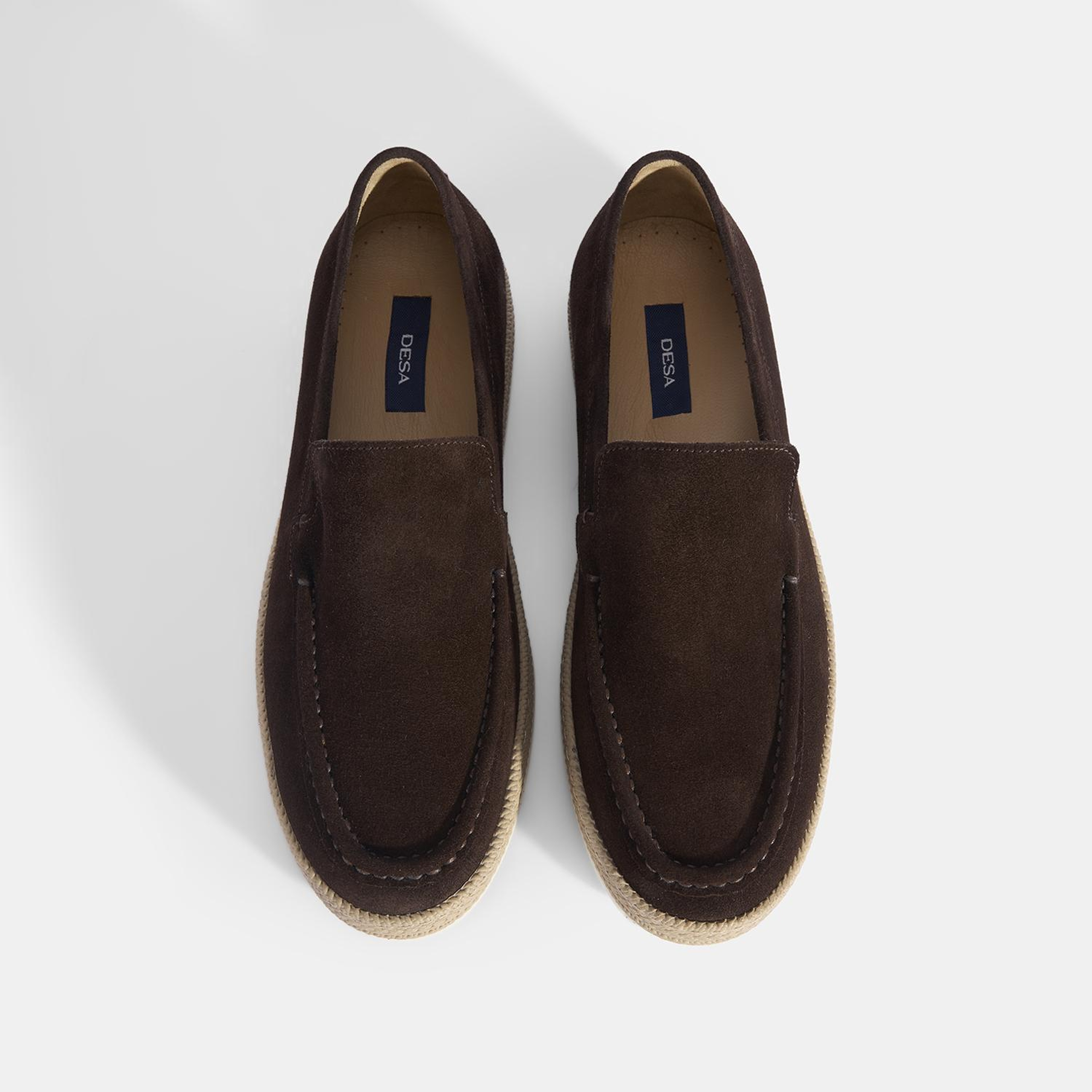 Erkek Kahve Hasır Detaylı Süet Deri Loafer