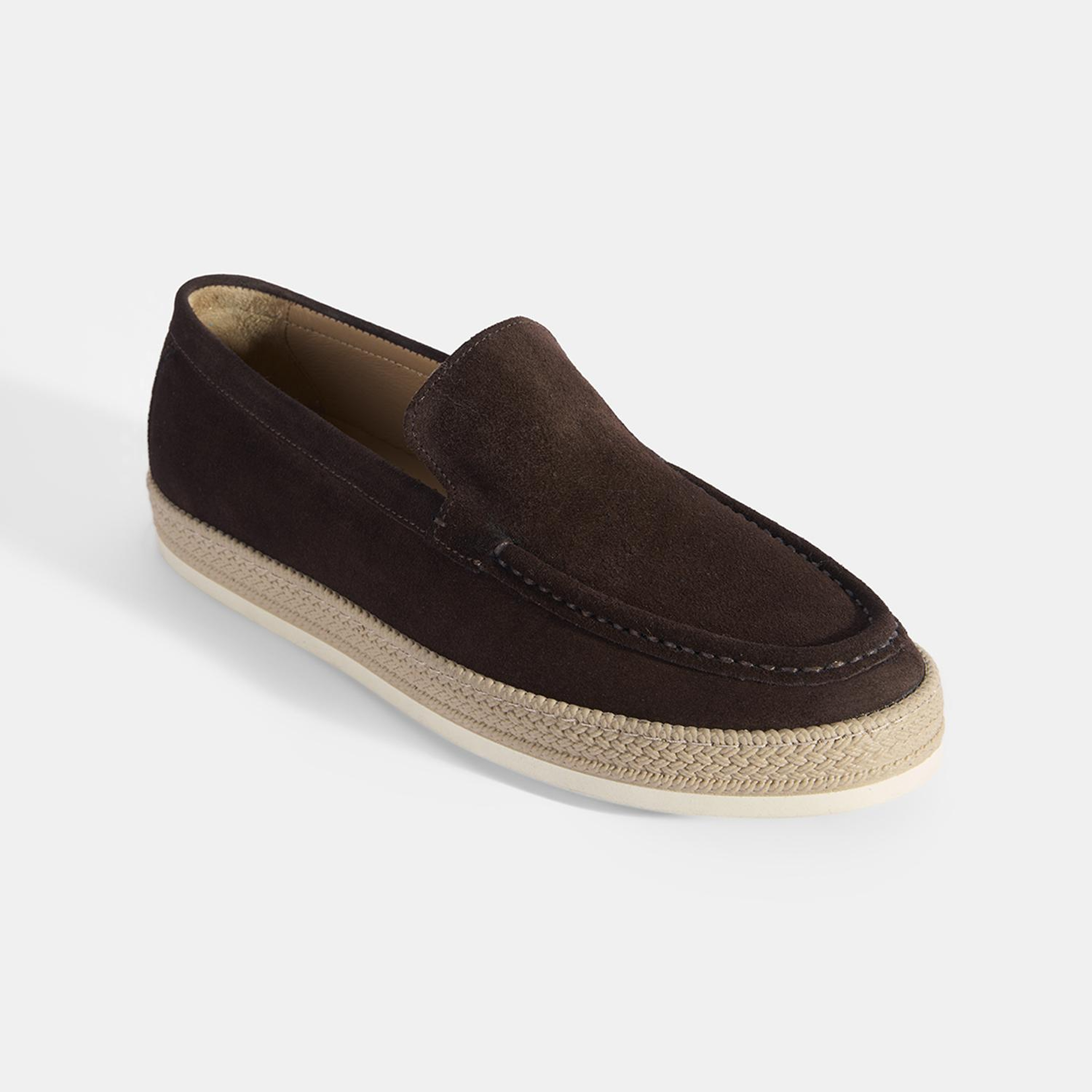 Erkek Kahve Hasır Detaylı Süet Deri Loafer