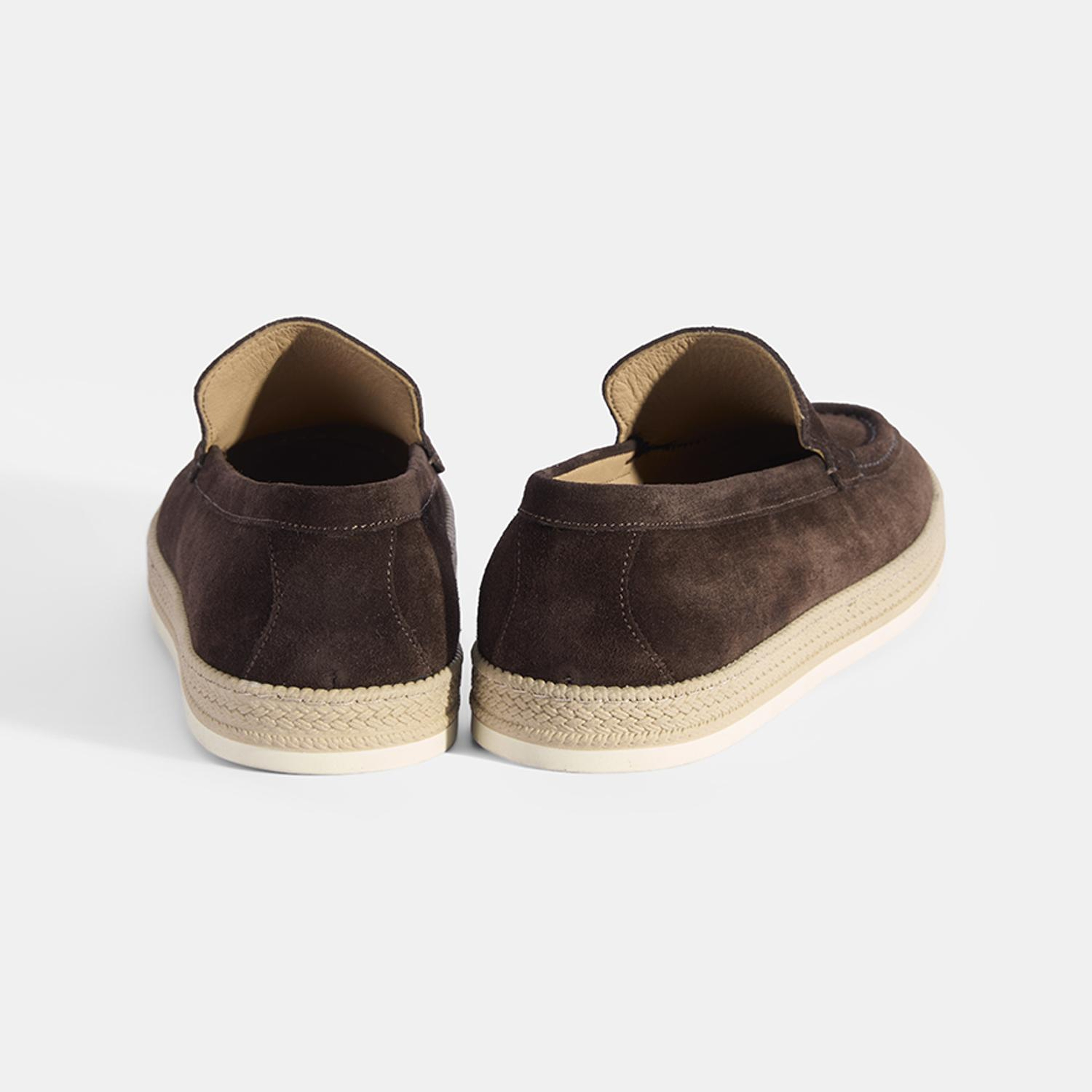 Erkek Kahve Hasır Detaylı Süet Deri Loafer