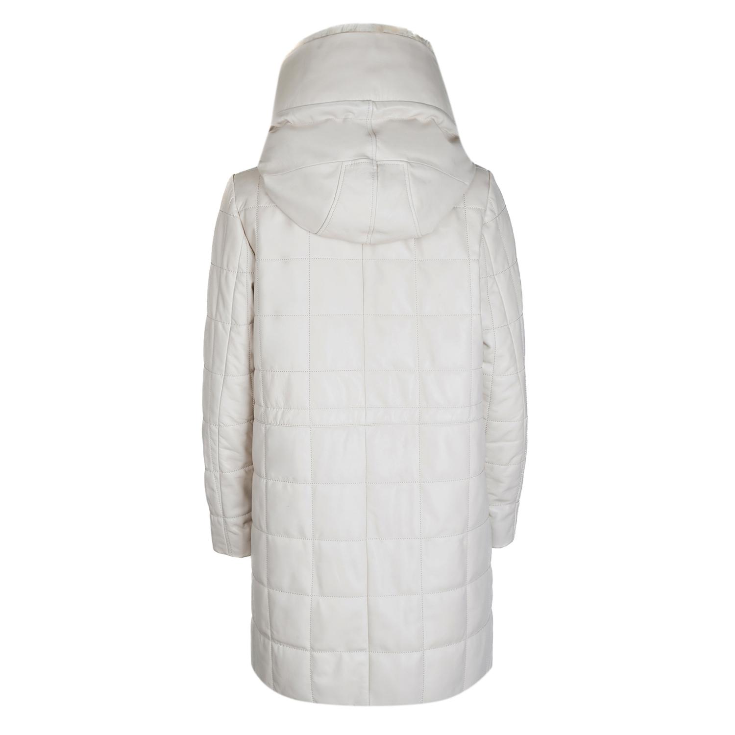 Mita Krem Kadın Kapüşonlu Deri Puffer Kaban